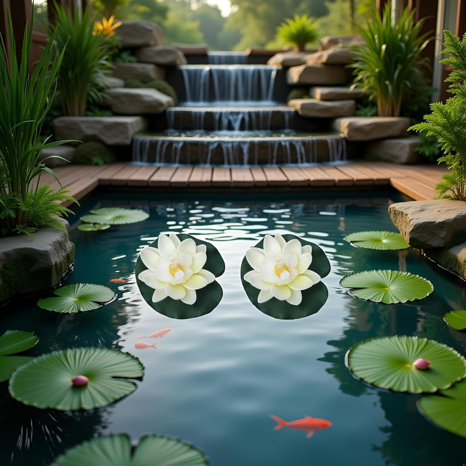 Artificial Foam Lotus Flowers with Water Lily Pads Set of 2 for Ponds Pools