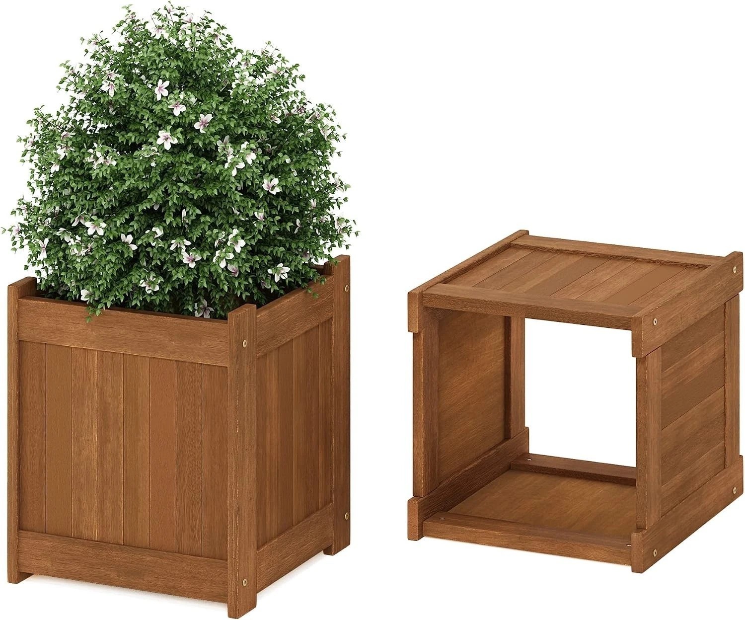 Elegant Tioman Brown Flower Box with Removable Bench – Weather Resistant Design