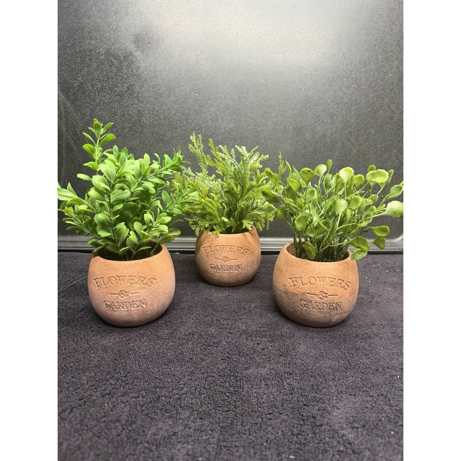 Pure Garden Set of 3 Artificial 8 inch Greenery Plants in Flowers Garden Pots