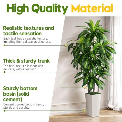 Artificial Dracaena Tree Indoor, 5FT Tall Fake Tree with Tall 5ft White