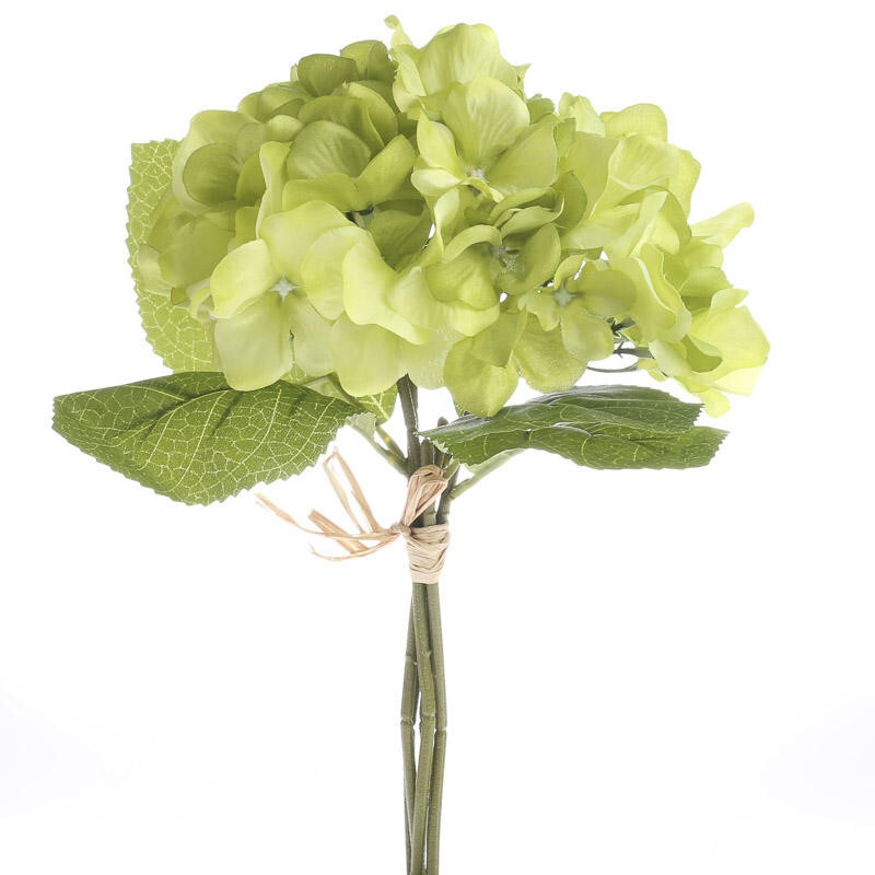 Set of 2 Soft Green 12-1/2″ Hydrangea Bundles with Leafy Accent