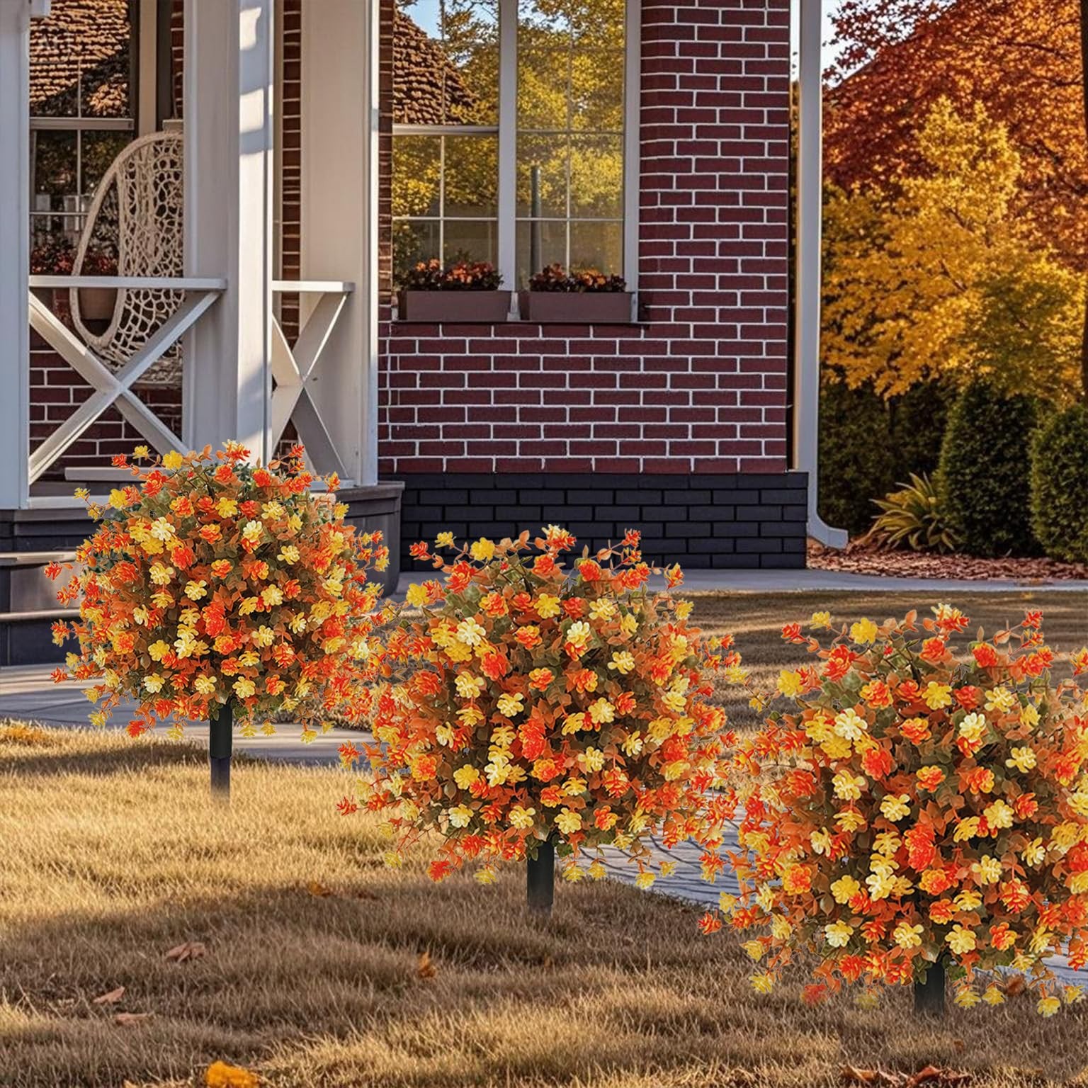 YUGYUM 2 Pack Fall Artificial Topiary Ball Trees with Ground Spike,23 Inches …