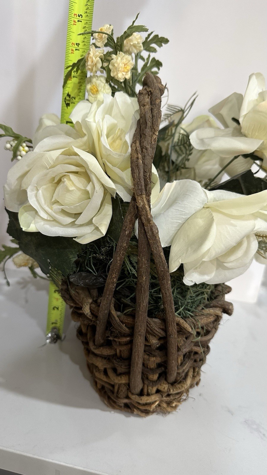 VTG Flower arrangement Rustic Twig Vine Handmade Basket Whimsical Centerpiece