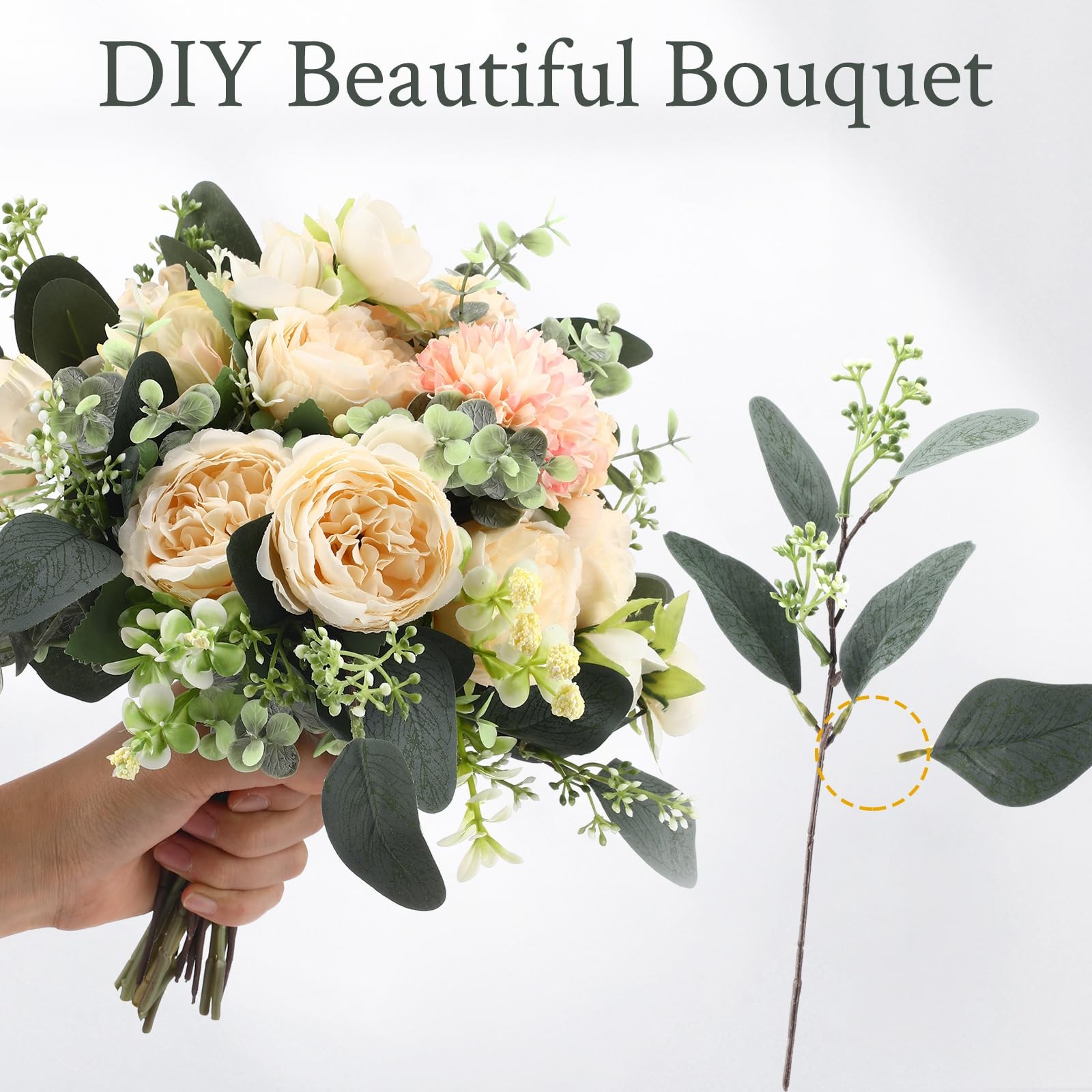 Mixed Eucalyptus Leaves Stems Bulk with White Seeds Artificial Silver Dollar …