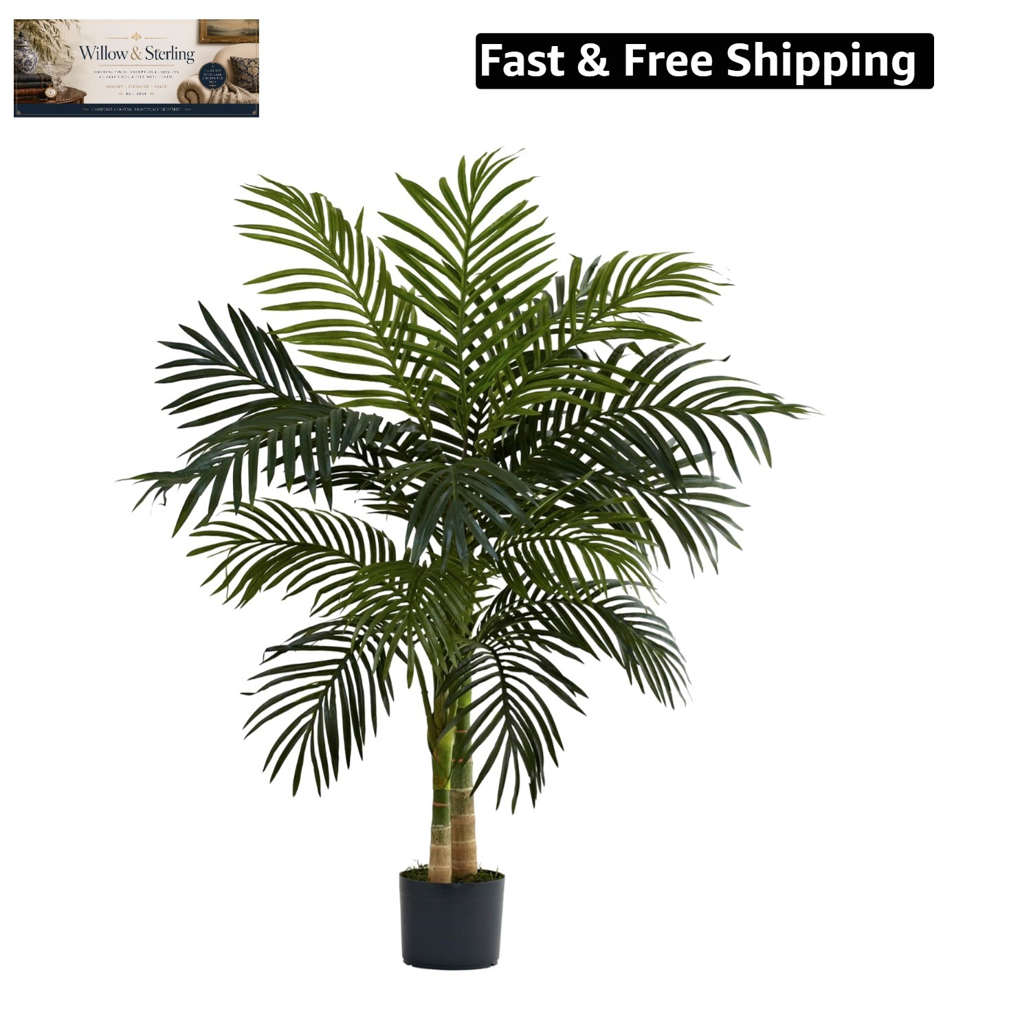 4ft Golden Cane Palm, Double Stalk Artificial Tree With Lush Realistic Foliag…