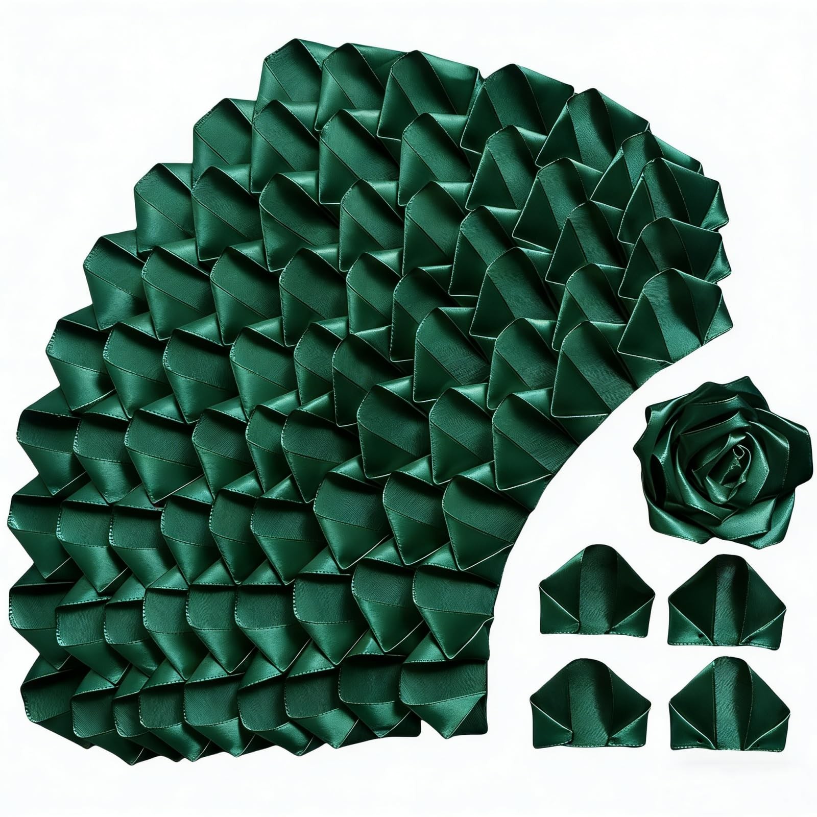100 Pcs Premade Satin Ribbon Rose Petals Half-Finished Crafting DIY Eternal F…
