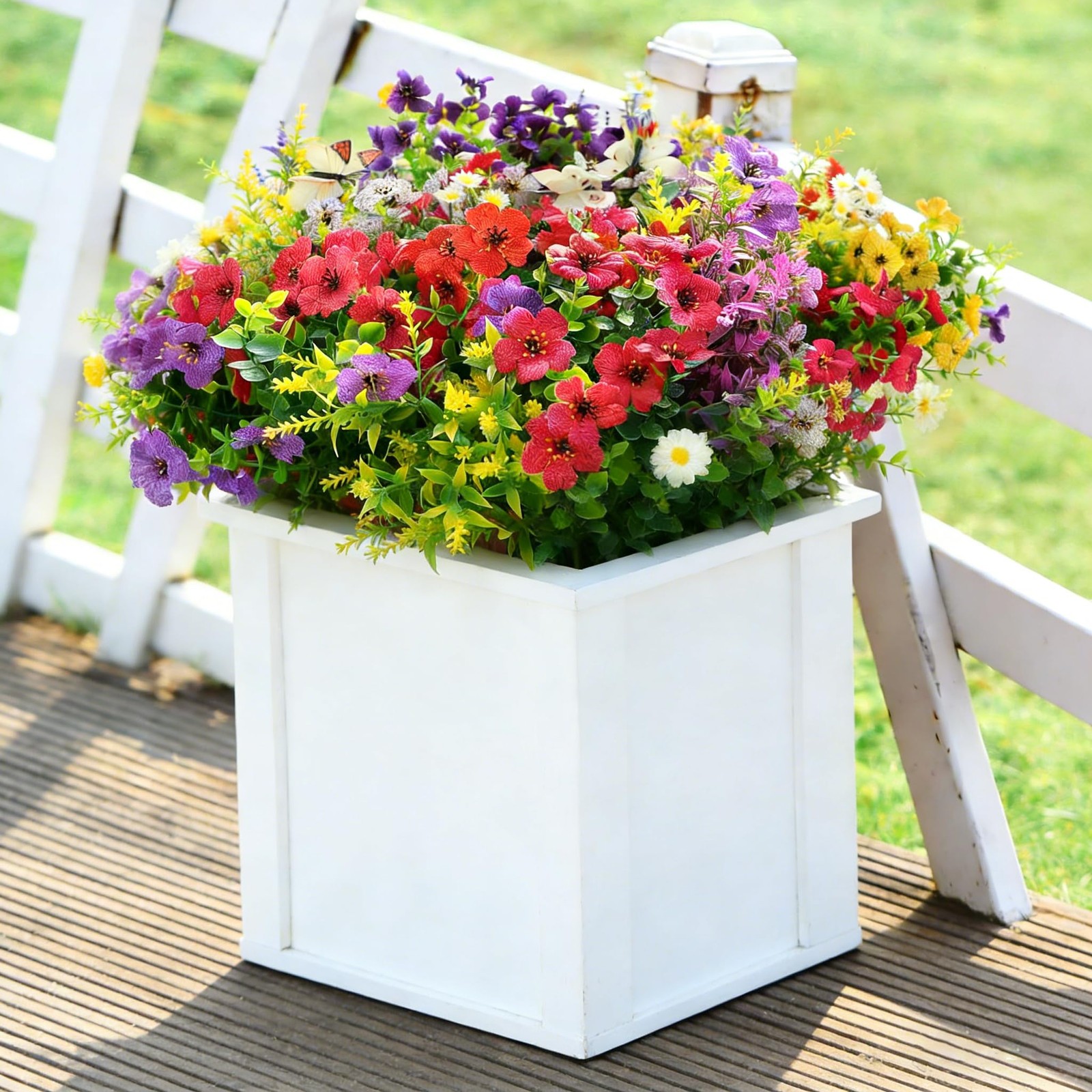 36pcs Artificial Flowers for Outdoors Include 12 Butterflies, UV Resistant Fa…