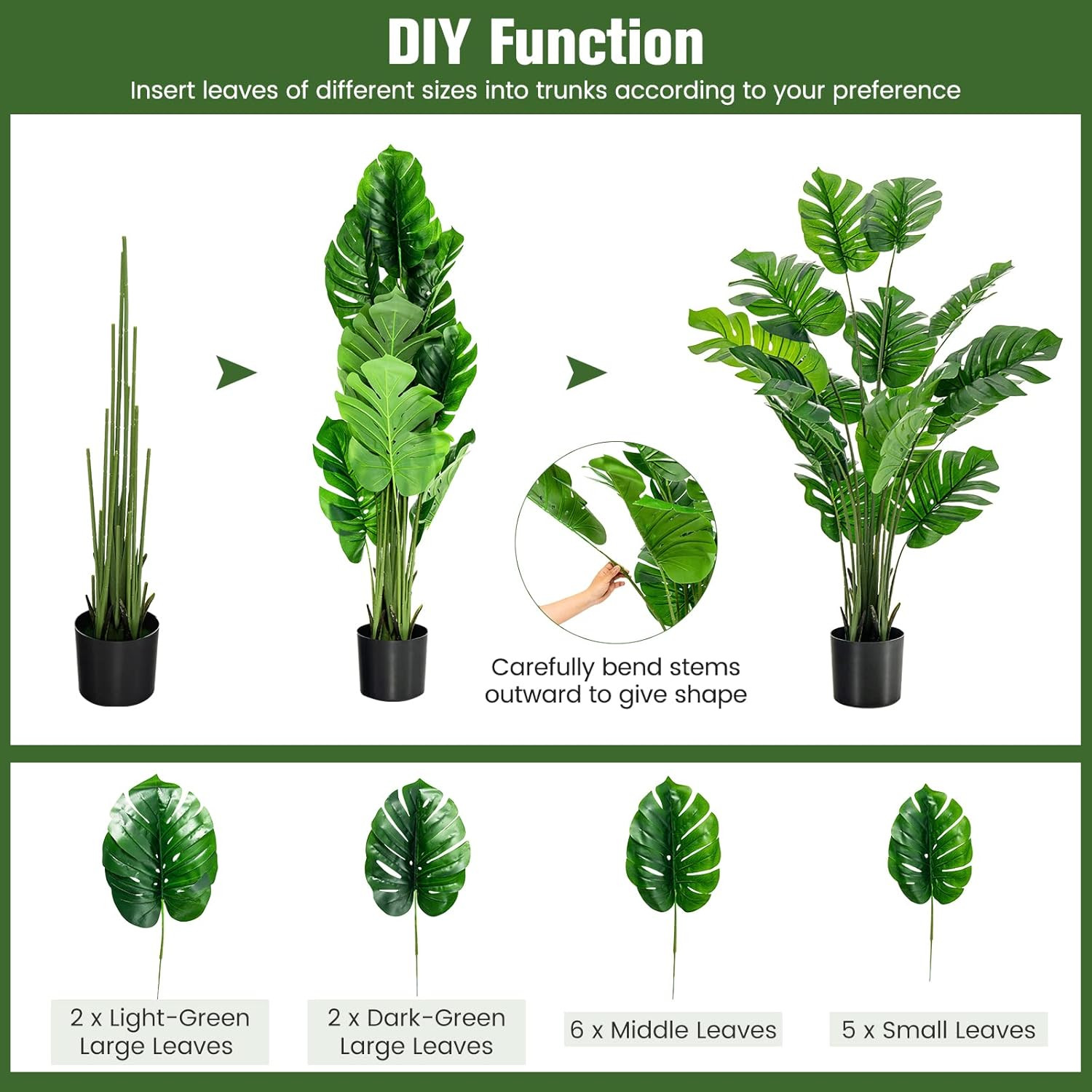 5FT Faux Monstera Plant 2-Pack with Cement Pot for Home Decor