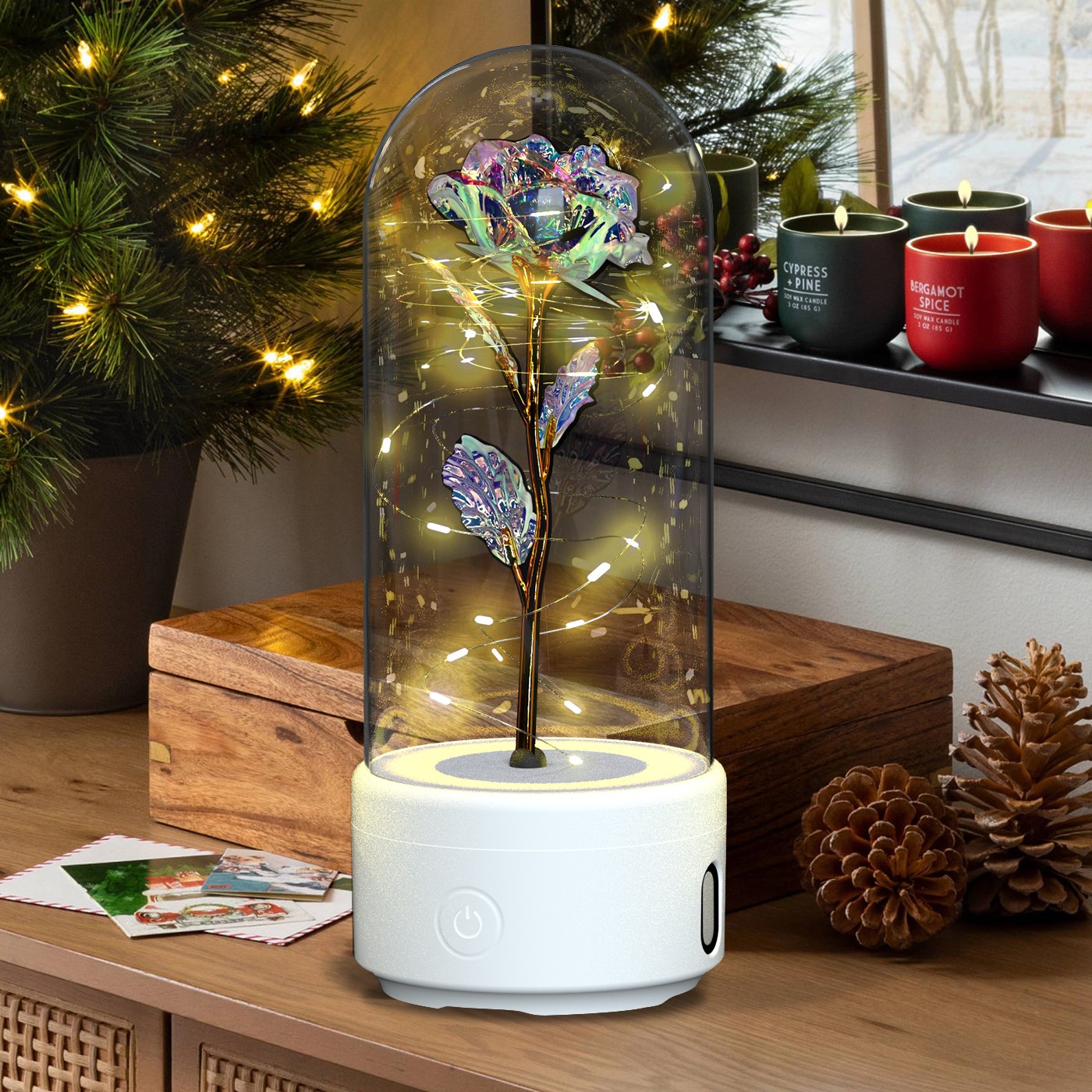Rose Flower LED Light & Bluetooth Speaker Romantic Gift for A Woman Flowers