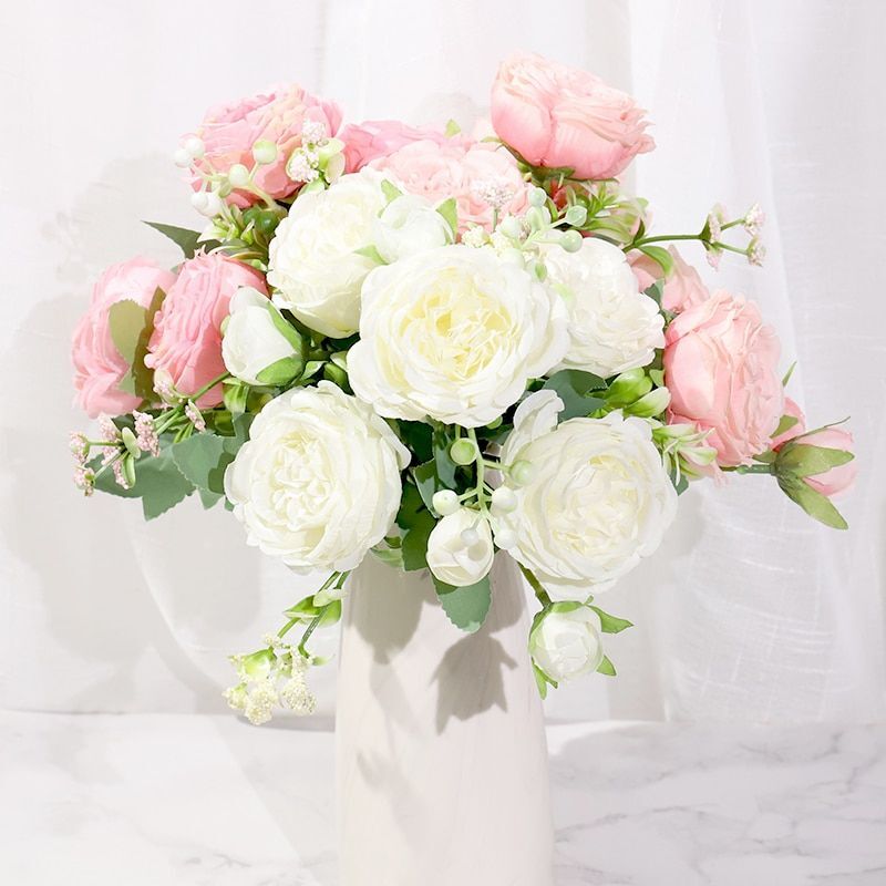 Silk Peony / Rose Artificial Flower High Quality Bouquet – Wedding / Home Decor
