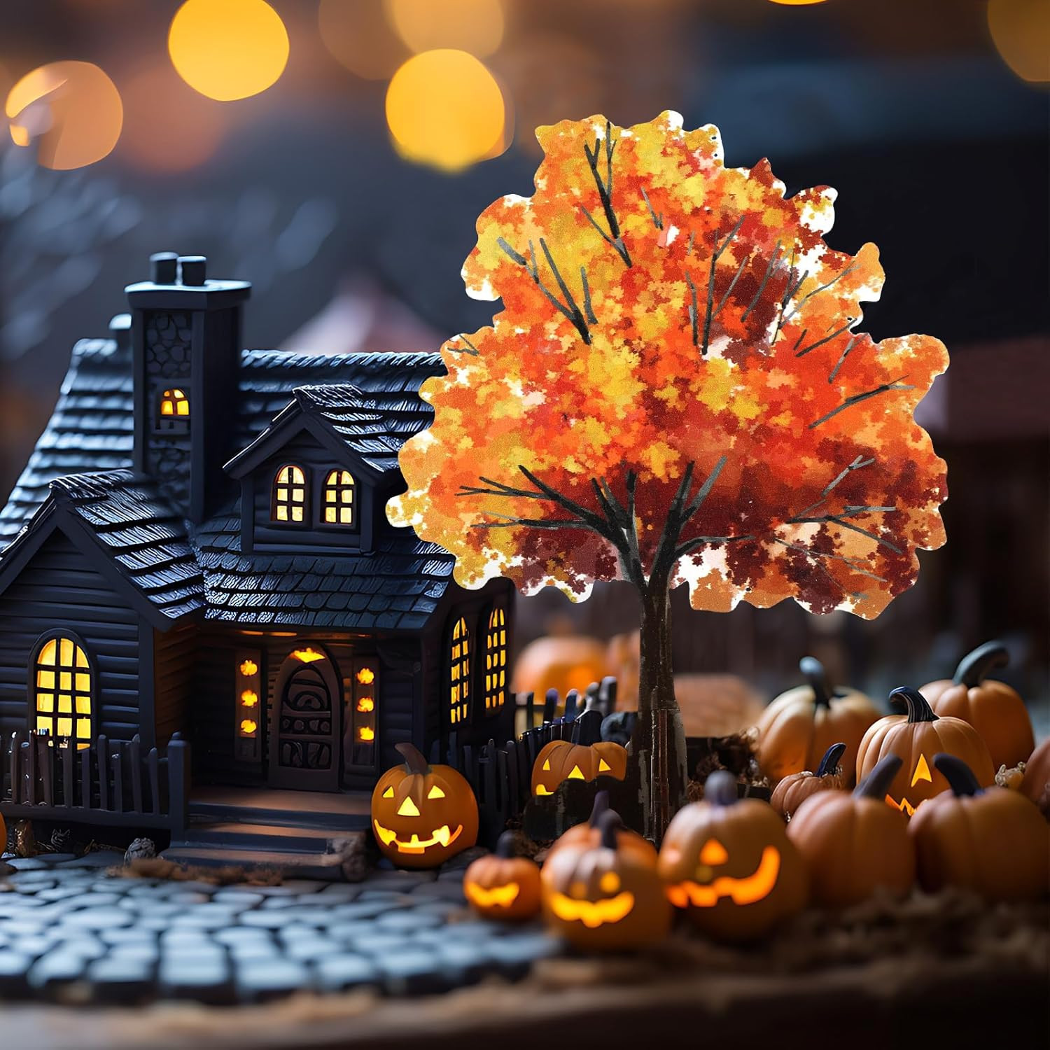 5 Pieces Mini Fall Maple Tree 2D 5 Size Autumn Artificial Miniature Trees Flat W