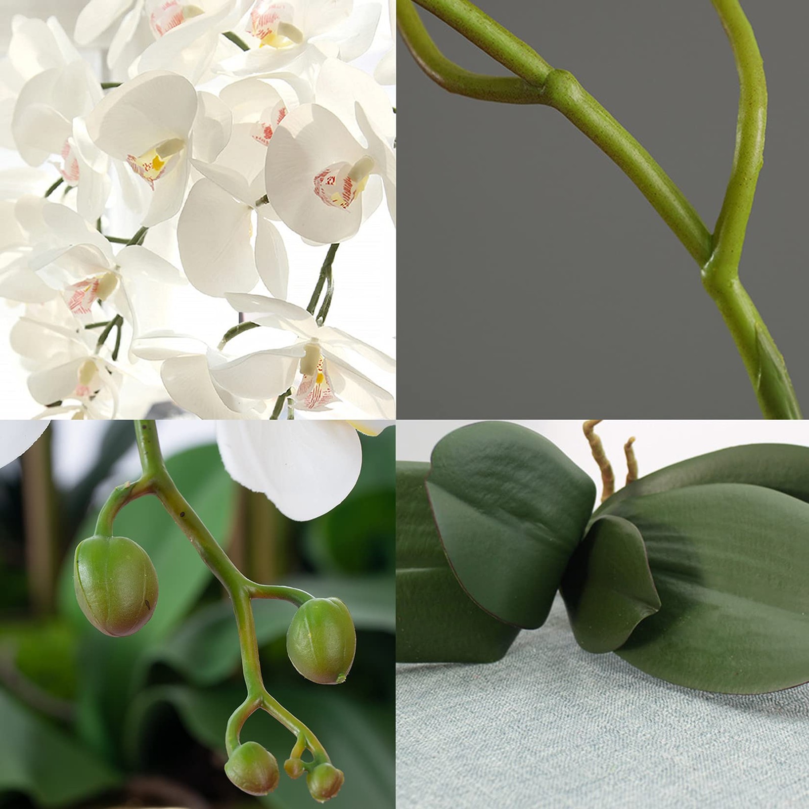 2 Pcs 9 Head Artificial Phalaenopsis Flowers and 2 Bundles Leaves,42″ Big Blo…