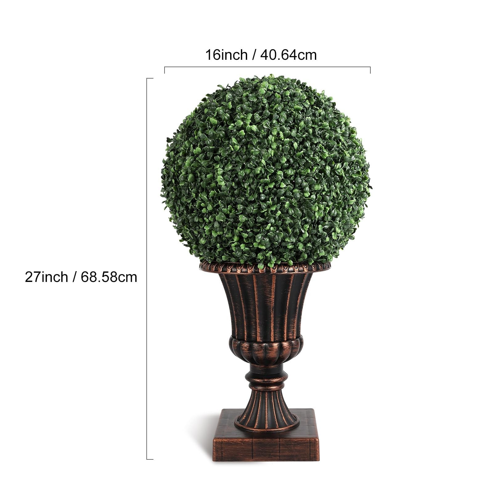 24″ Pre-Lit Artificial Topiary Trees for Front Porch, 2-Pack Faux Boxwood Pla…