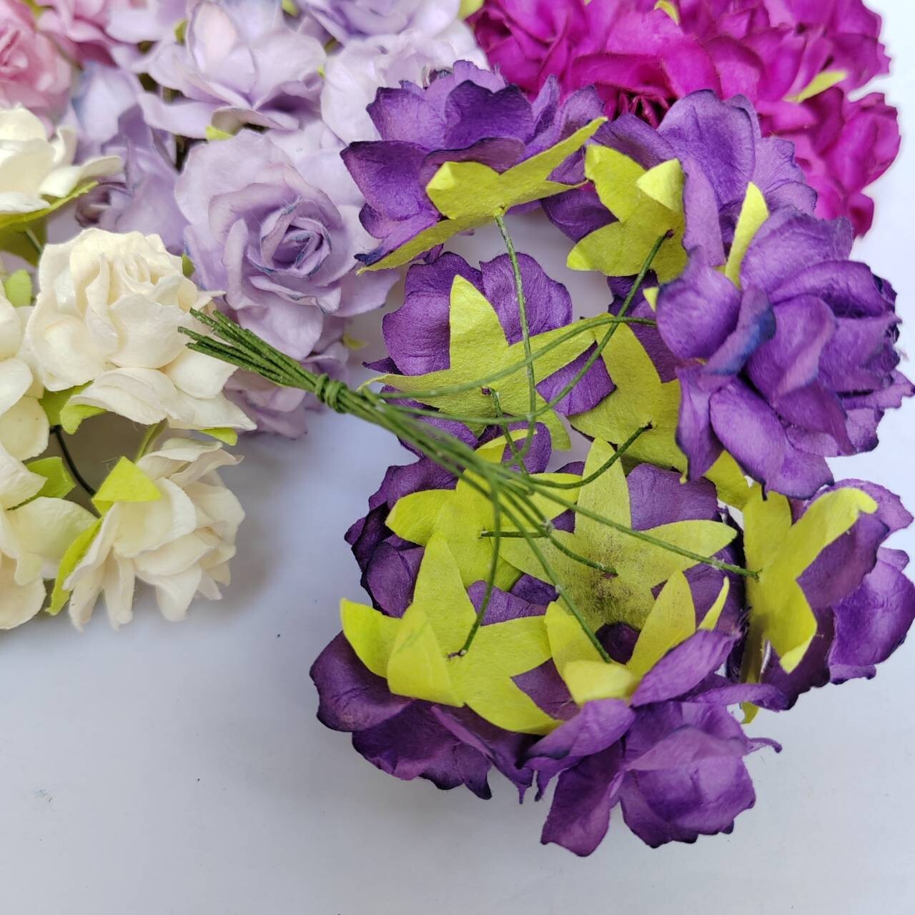 50 Mix Purple Tone Artificial Flowers Rose Flower Paper Flower size 30-35 mm