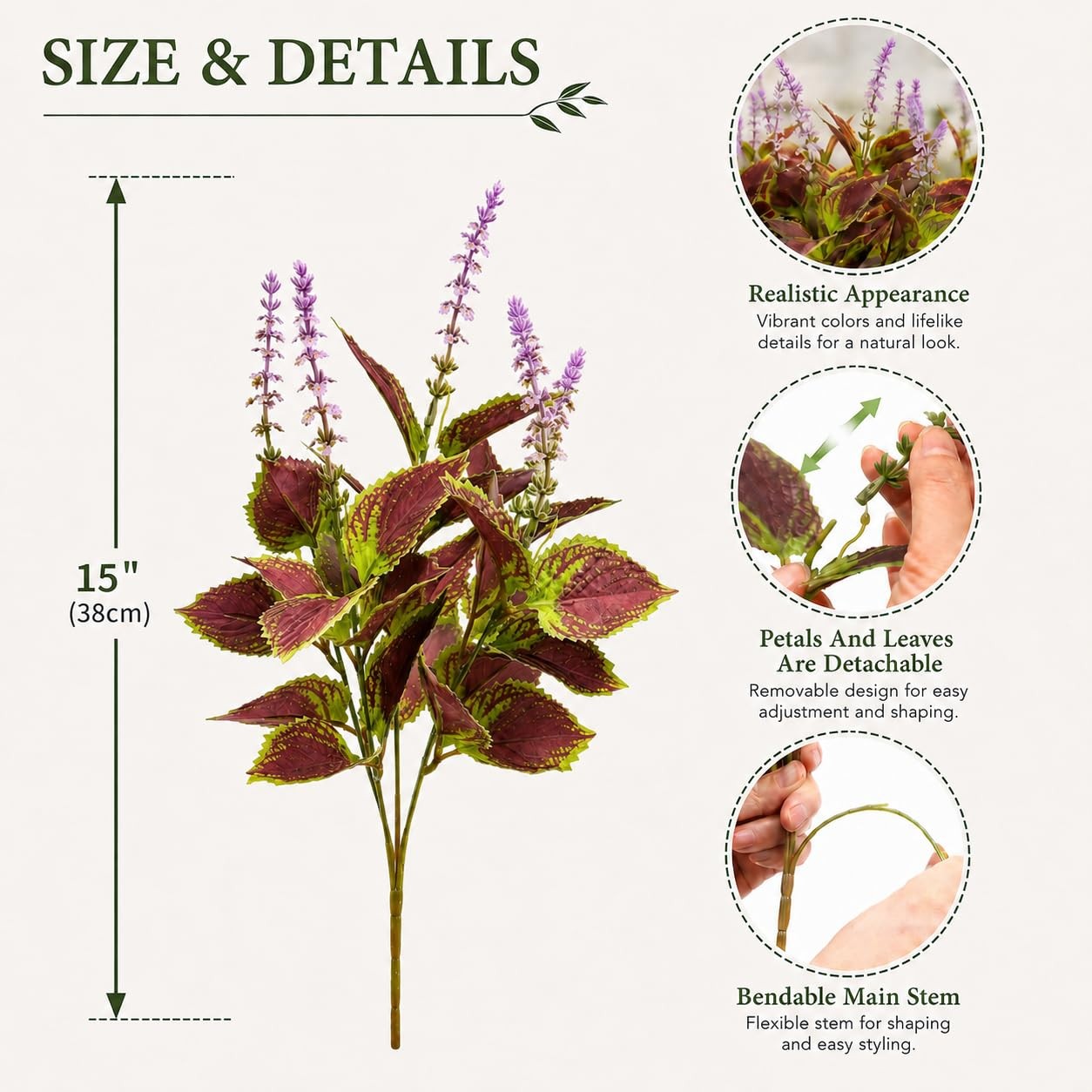Artificial Coleus Flowers for Outdoor Planters, Realistic Faux Plant with Full