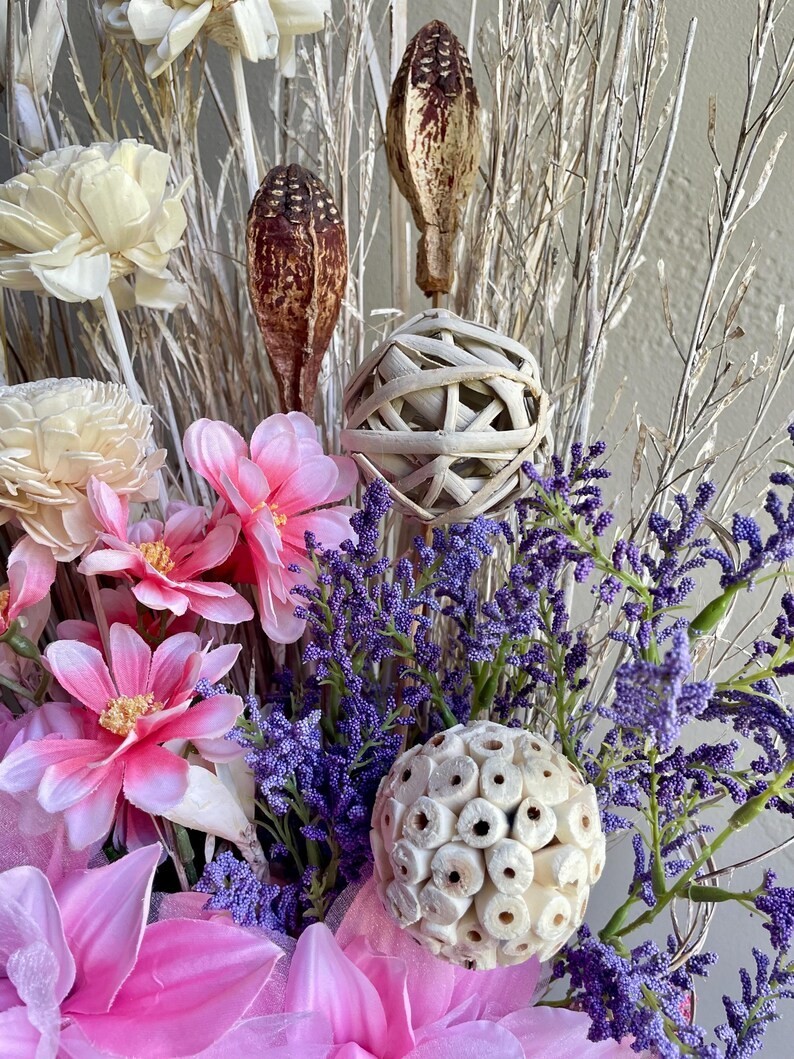 Large Pink & Purple Floral Arrangement: Shabby Chic Home Decor Table Centerpiece