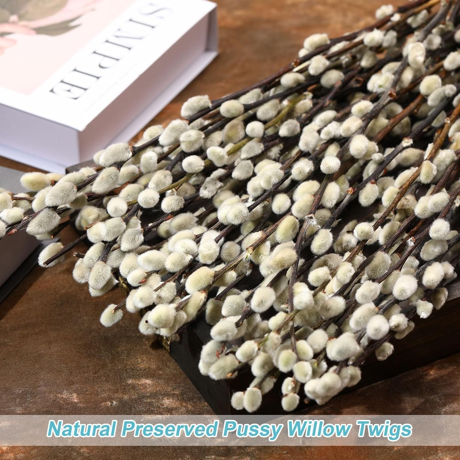 Natural Preserved Dried PussyWillow Branches for Vases, 25 Stems Real Willows…