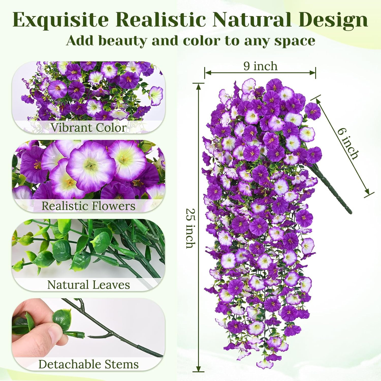 8 Packs Realistic UV Resistant Artificial Hanging Flowers – Mixed Purple