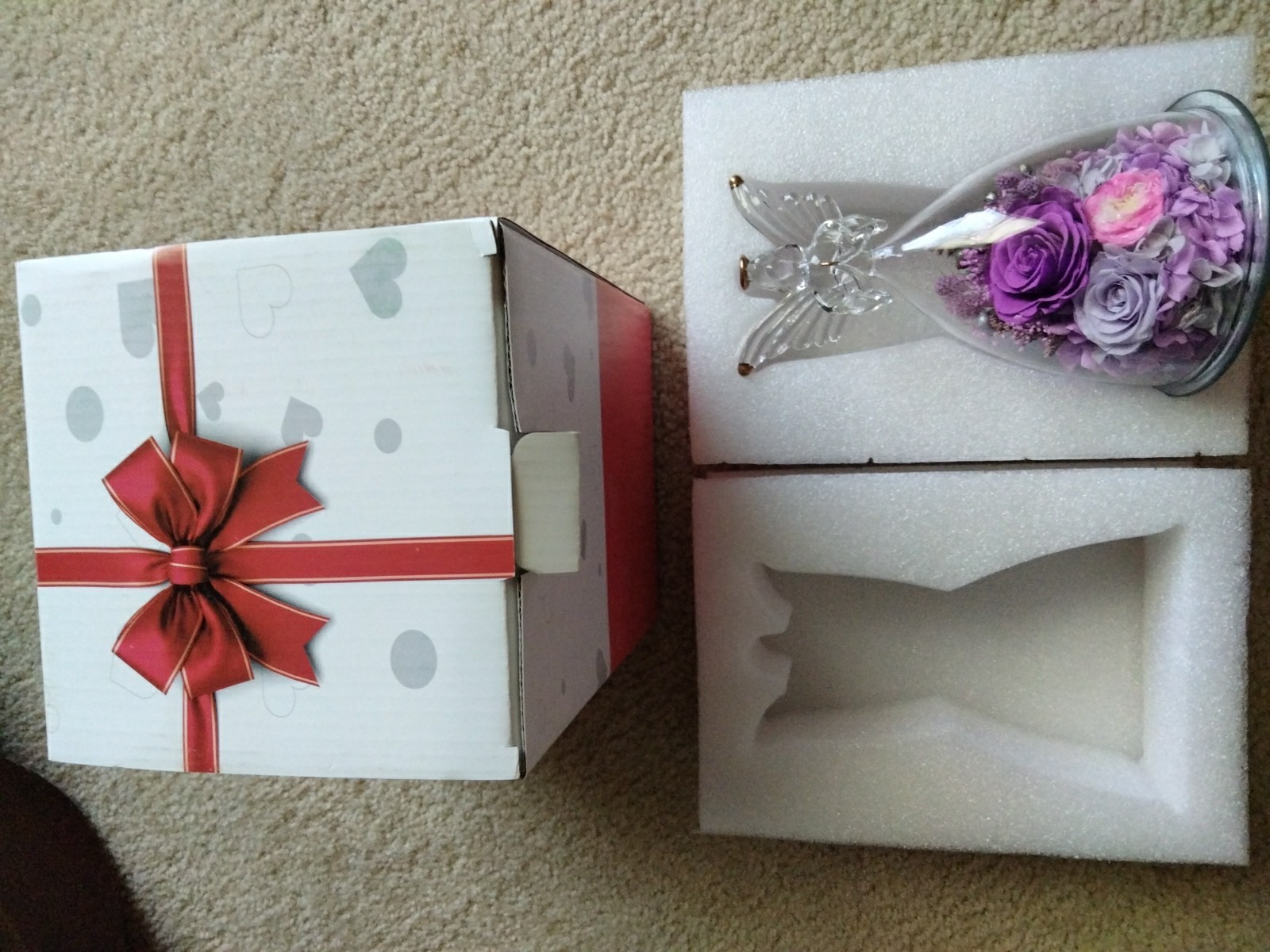 NEW Large Angel Figurine Preserved Real Roses Flowers with Light