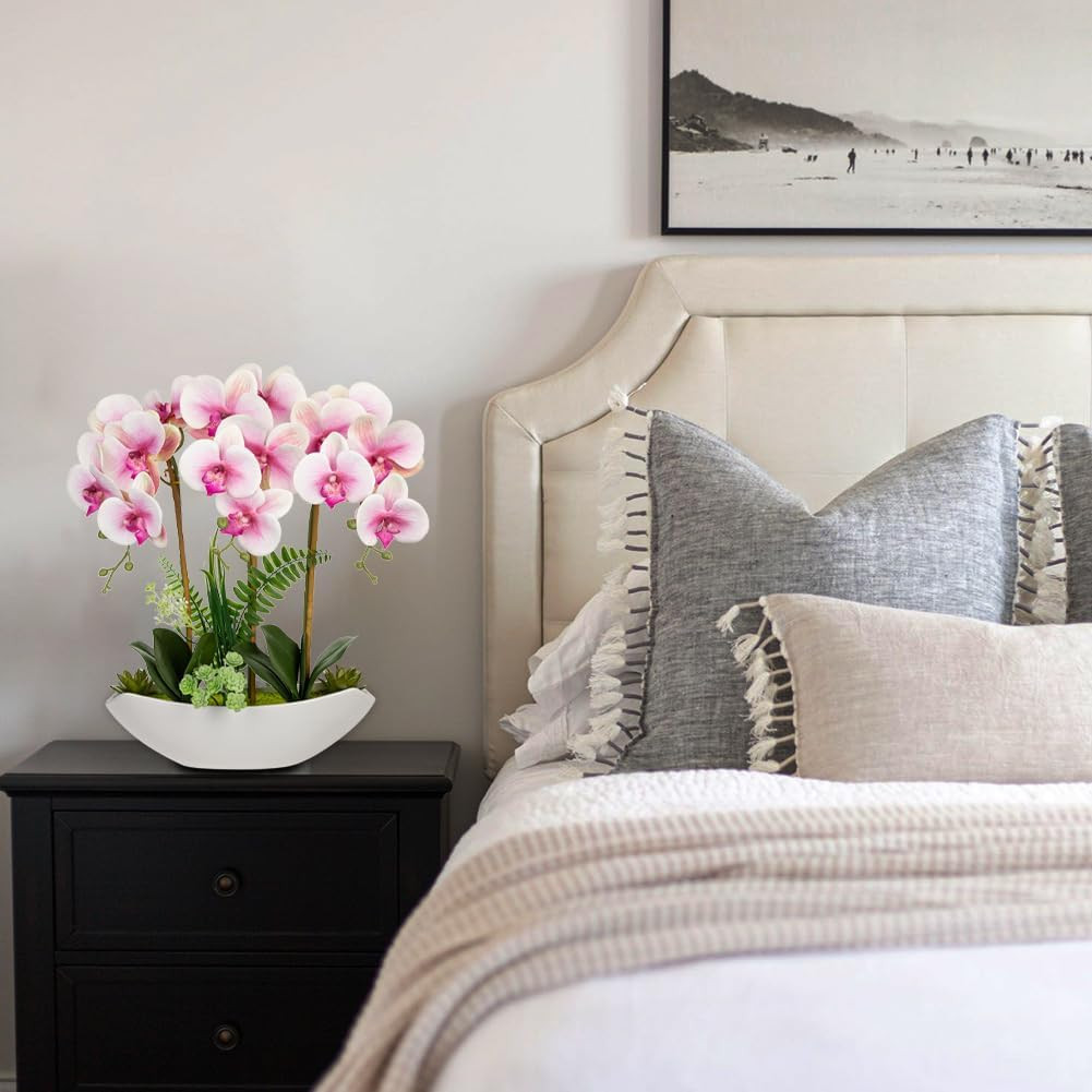 Elegant Pink Orchid Silk Flowers in Ceramic Pot for Modern Home Decor