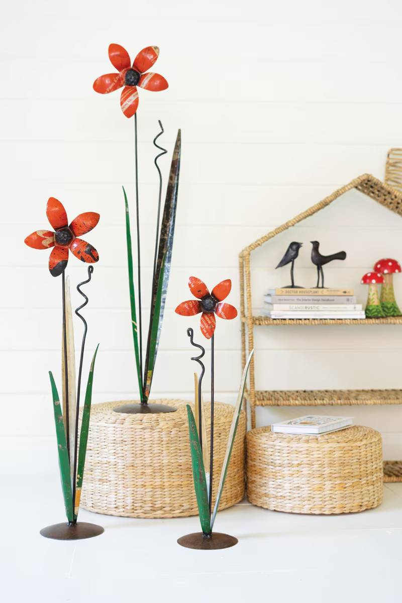 Set Of 3 Recycled Iron Flowers Charming Piece Perfect For Indoor Home Decor