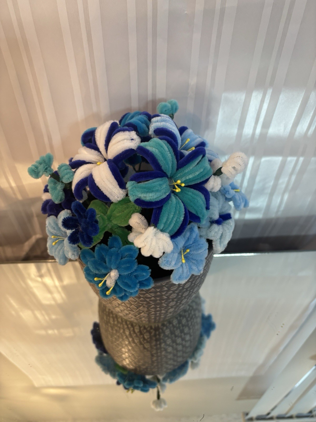 Artificial Mixed Floral Centerpiece in Decorative Pot, Blue/White/Green