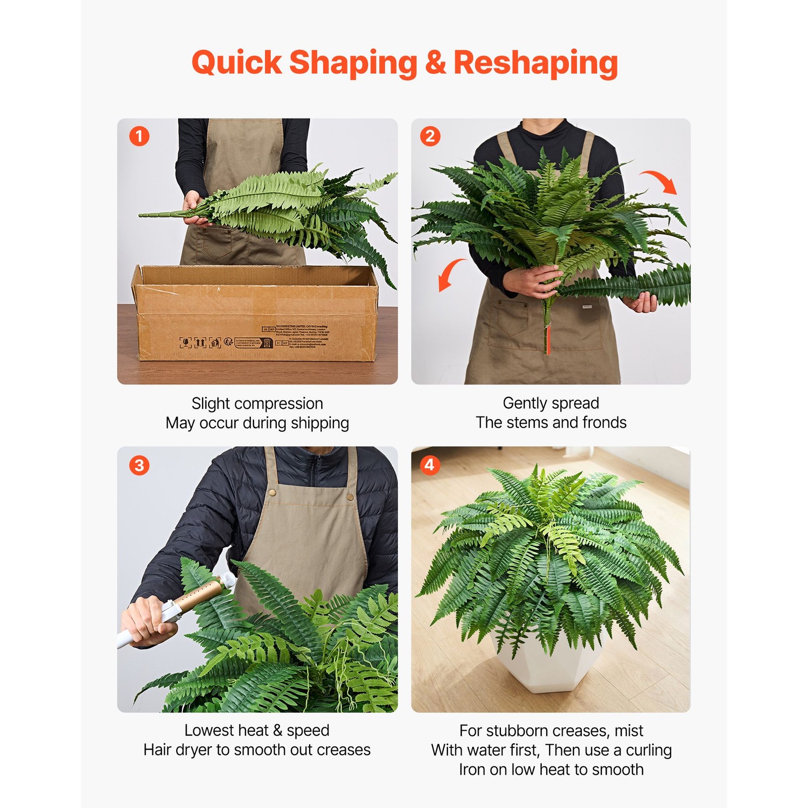 Low-Maintenance Artificial Ferns, 45in, 63 Fronds, Indoor/Outdoor