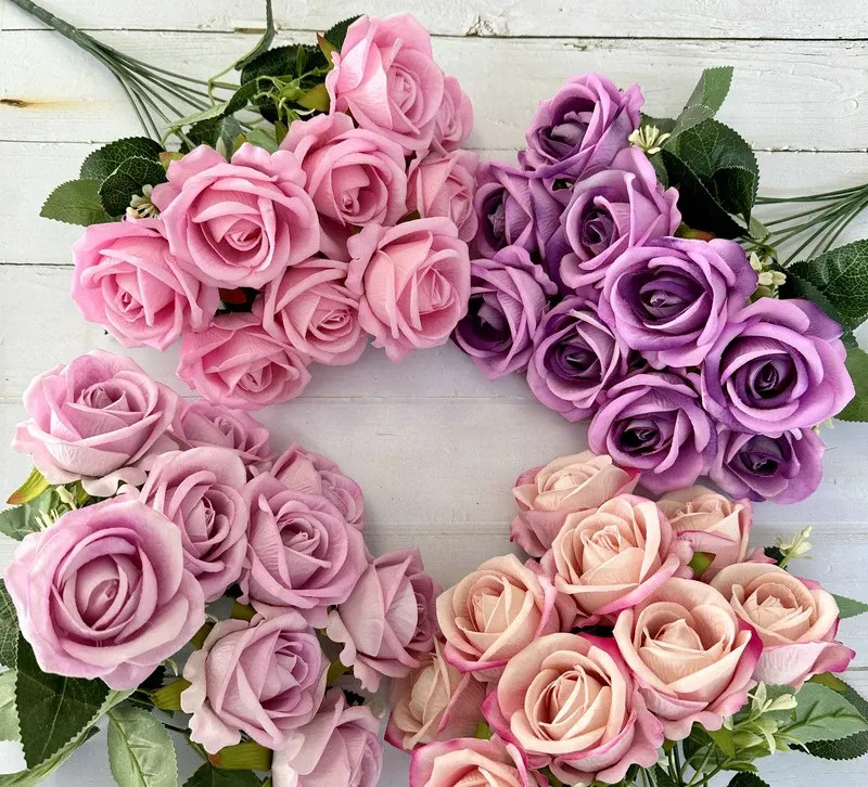 9 Heads silk Rose Artificial Flower Bouquet Home Table Vase Deco Floral