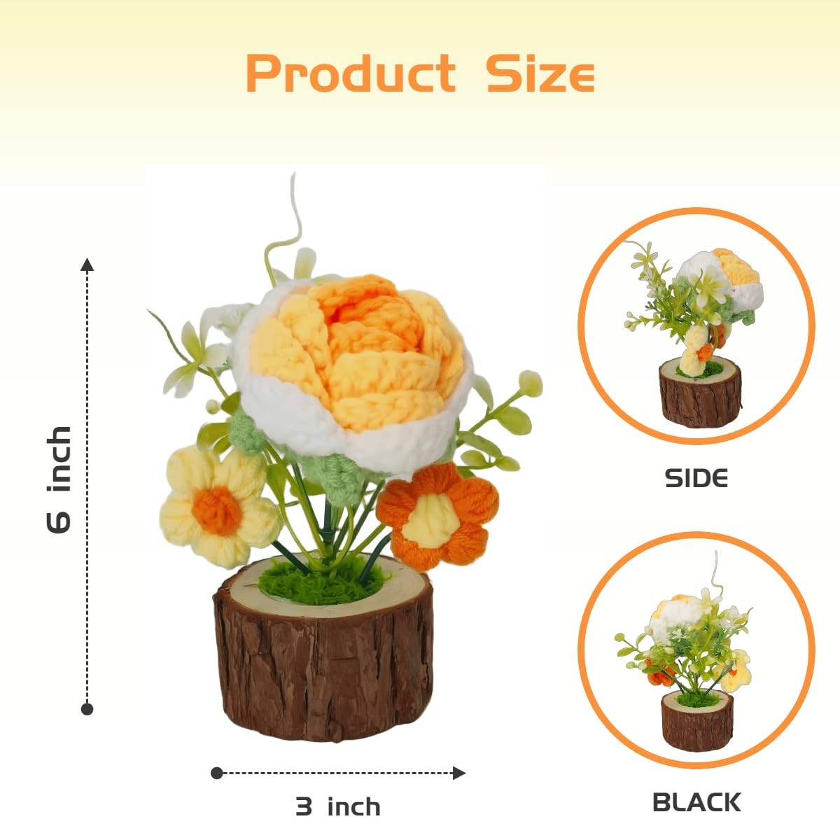 Crochet Flower Gift – Handmade Knitted Yellow Rose Mini Potted Arrangement, E…