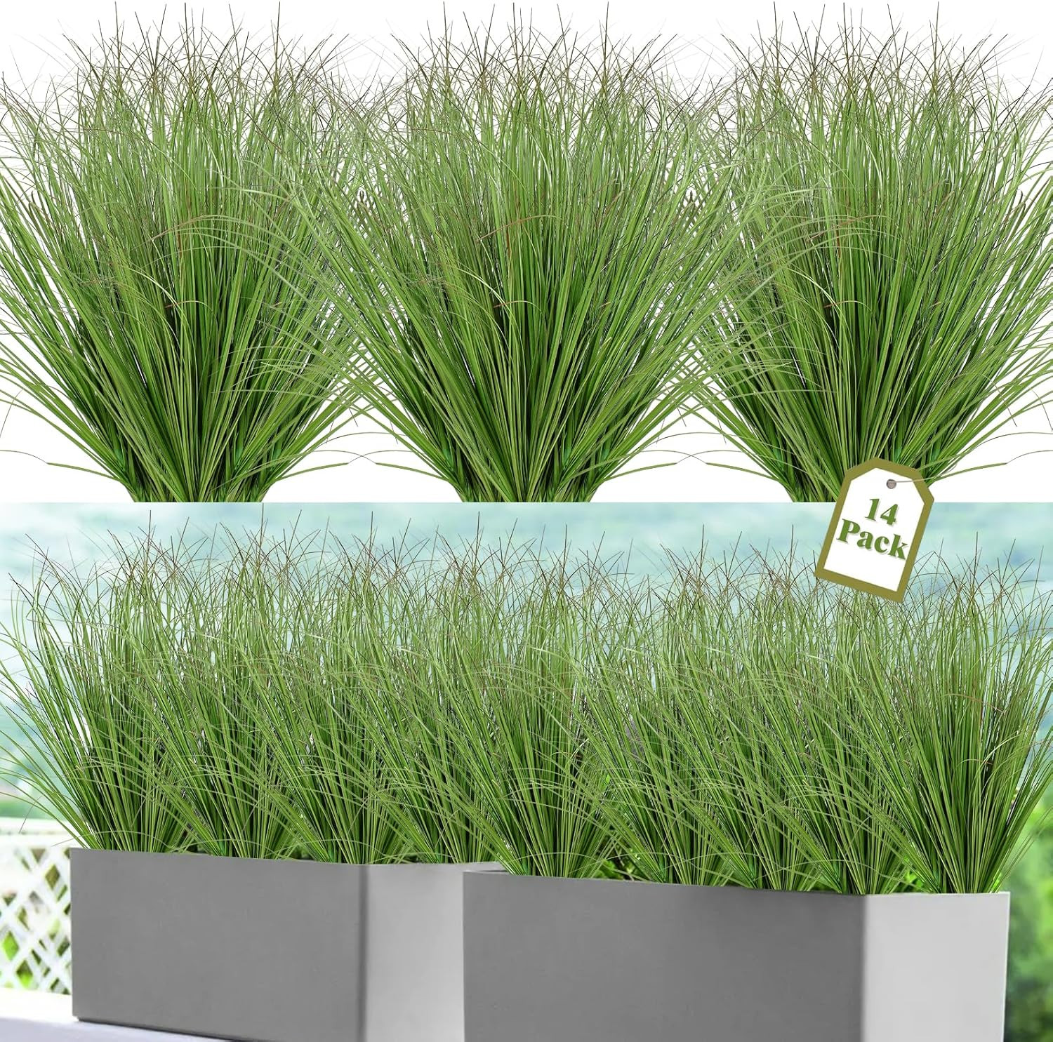 14 Bundles Artificial Onion Grass Plants Outdoor 20 Inch Fake Shrubs Artificial