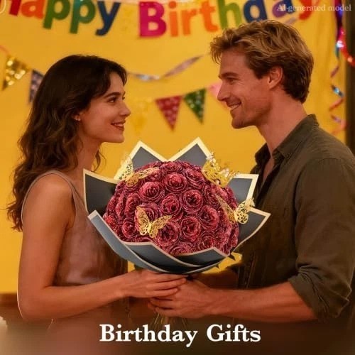 DIY Glitter Roses Bouquet 24 Pcs Red Artificial Silk Flowers for Birthday