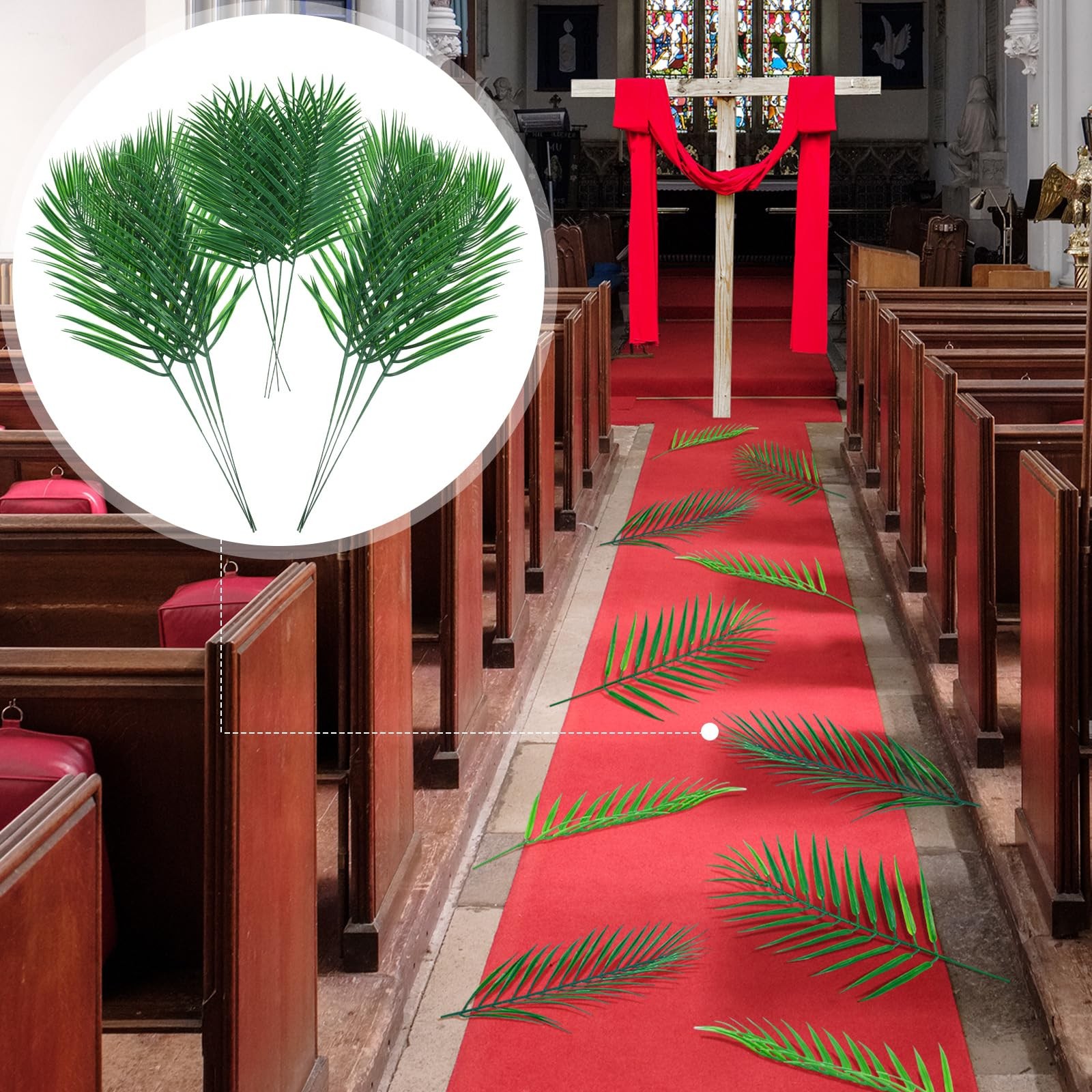 50 Pcs 2 Size Easter Palm Leaves for Palm Sunday Artificial Branches Stem Fau…