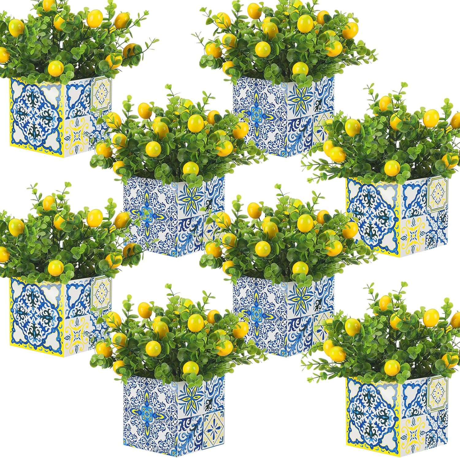 Blue Tiles Lemon Table Centerpiece Decor Amalfi Coast Box Decorations with Artif