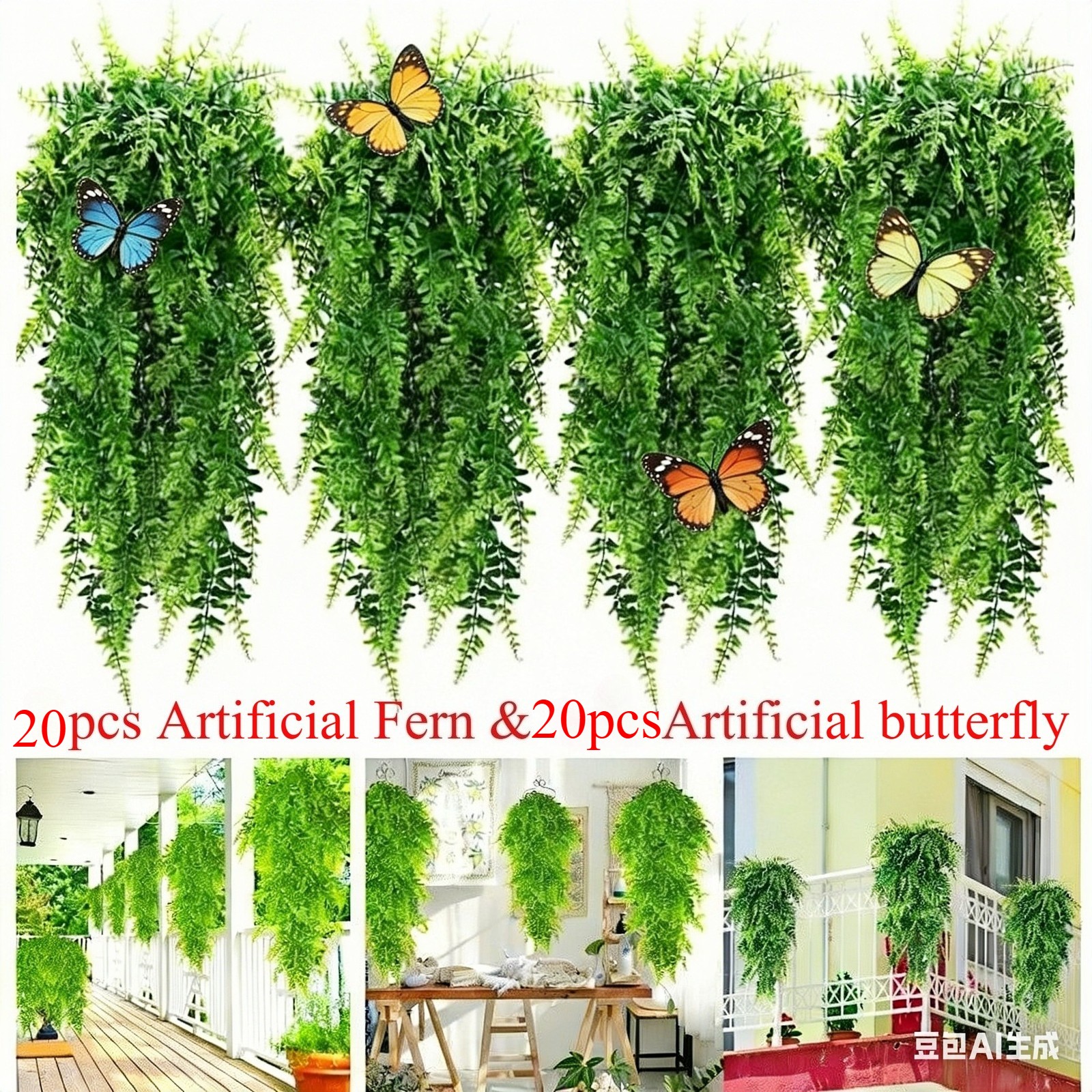 20Pcs Artificial Boston Fern Plant Fake Hanging Trailing Foliage Vine Home Decor