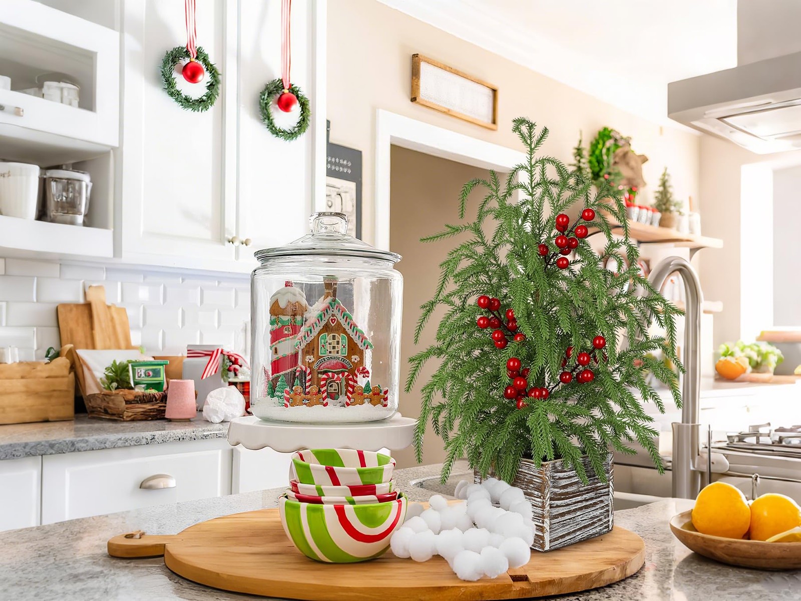 23.6 Mini Table Top Christmas Tree with Red Berries – Small Faux Cypress Chri…