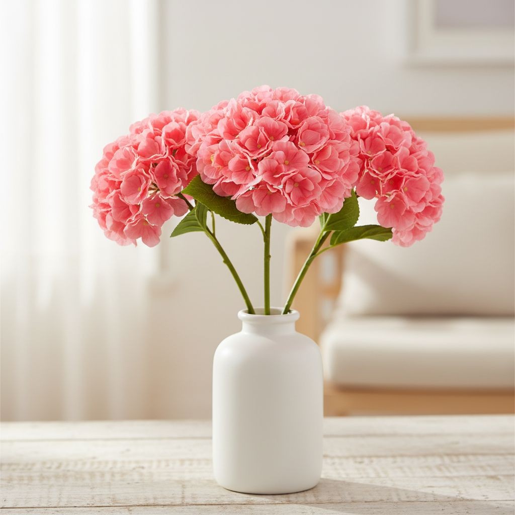 Coral Pink Hydrangea Stem Faux Flower 12 Inch Artificial Hydrangea Bloom 6 Inch