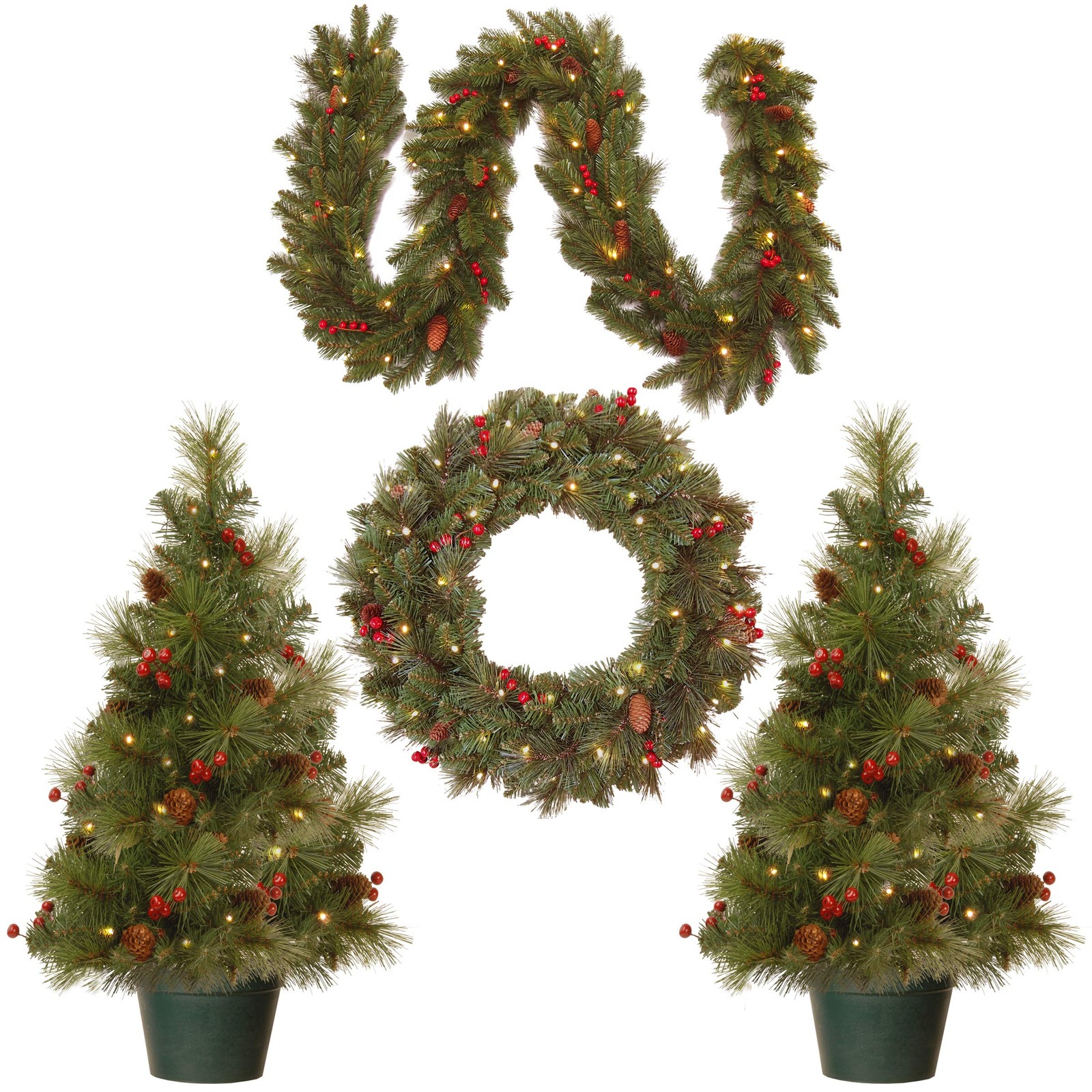 PreLit Everyday Collection Artificial Christmas Decoration Set with LED Light…
