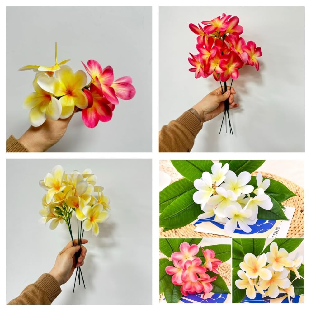 10 Bunch Pink Artificial Flowers Fake Plumeria Flower with Stems,12inch Real …