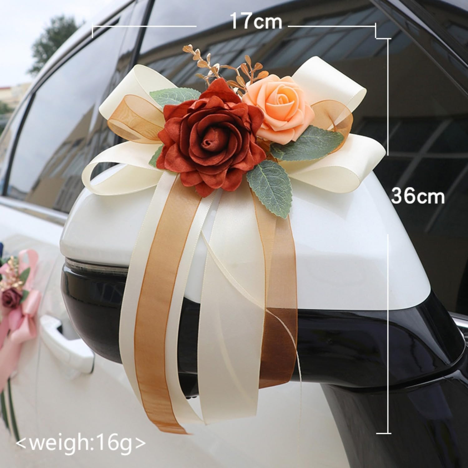 2 Packs Decorative Flowers for Wedding Car Mirror,14 Inch Wedding Car Door Handl