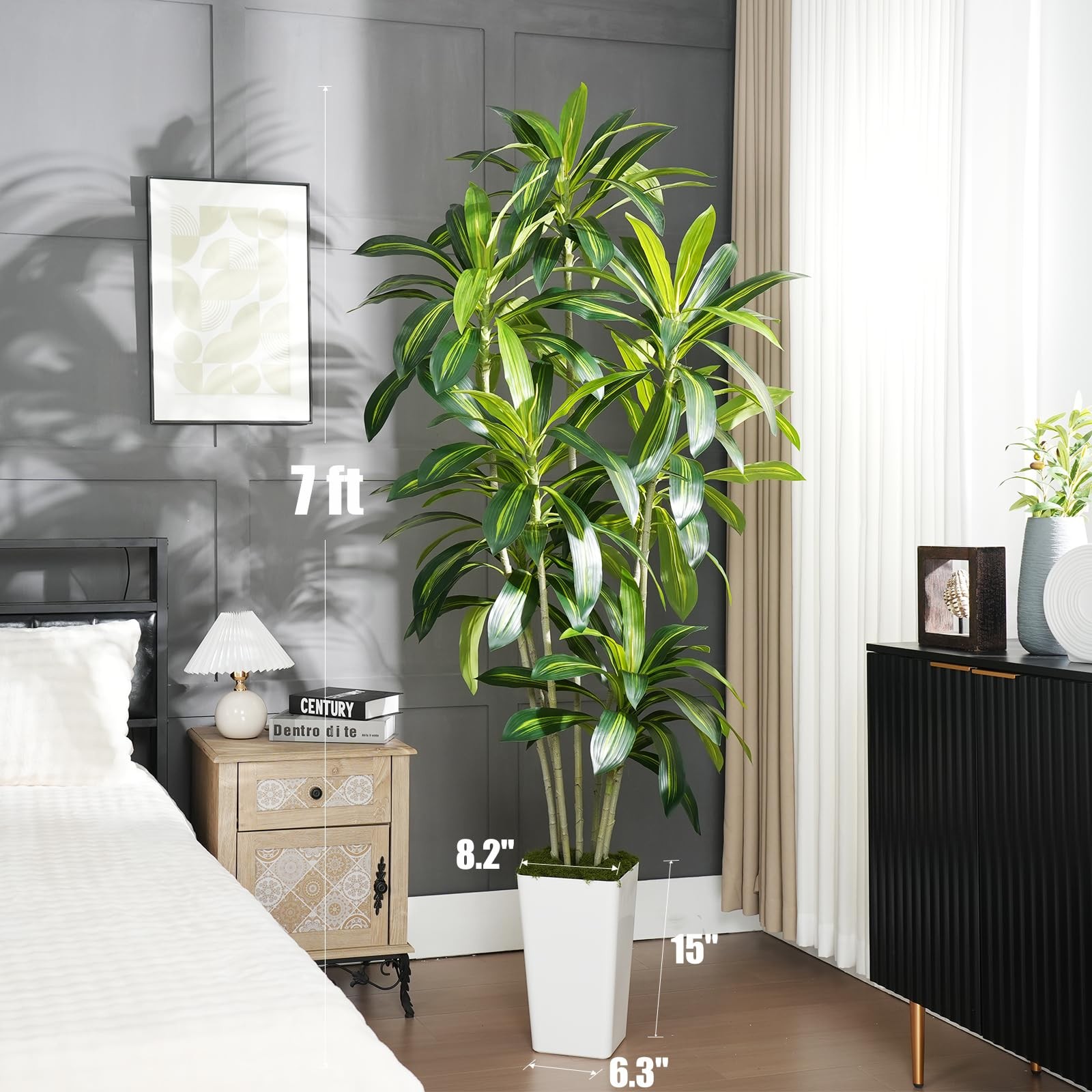 Dracaena Plant Artificial Tree 7Ft Tall Fake Tropical Floor Plants Potted (Re…