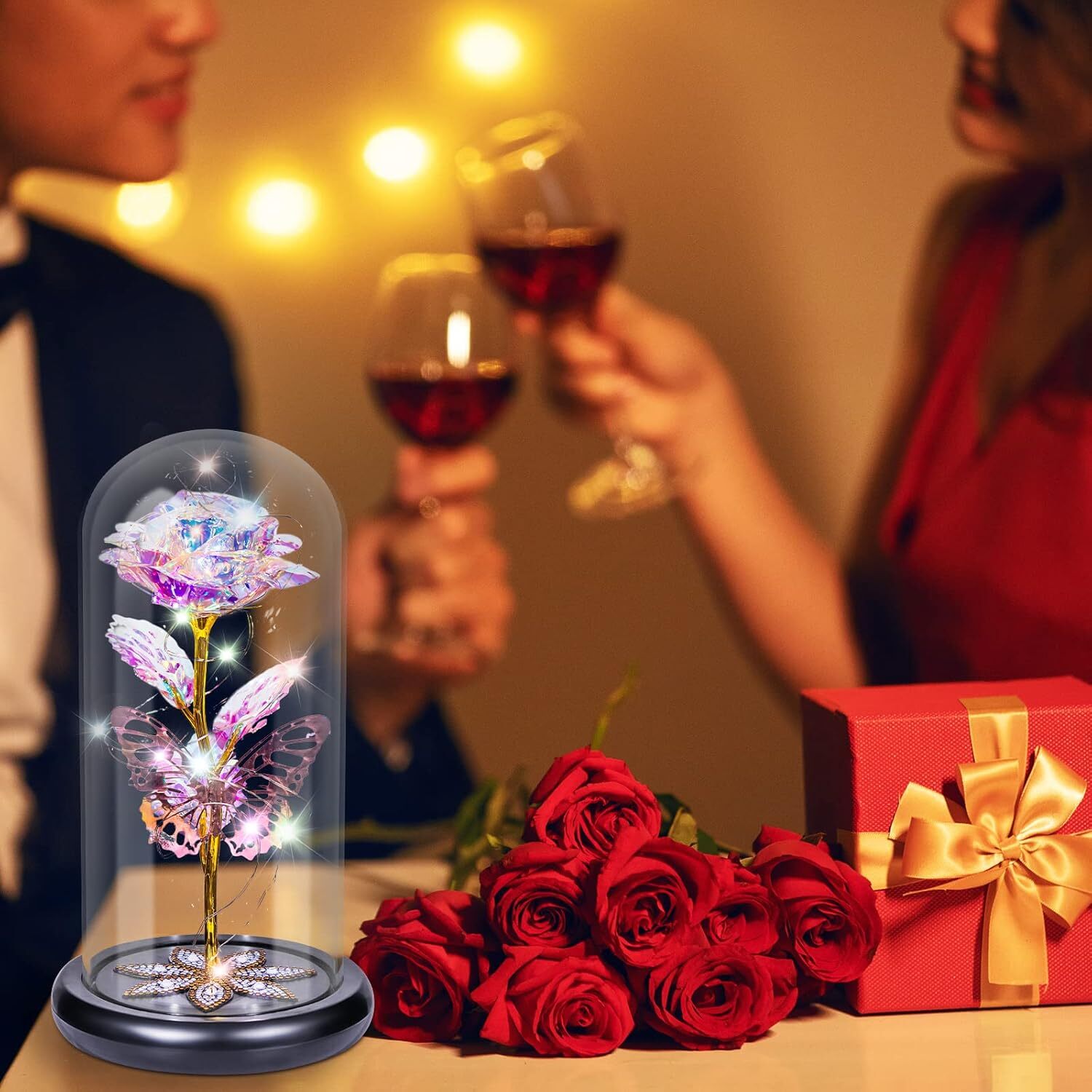Galaxy Glass Rose in Light-Up Dome, Gifts for Women – Birthday, Mom, Friends