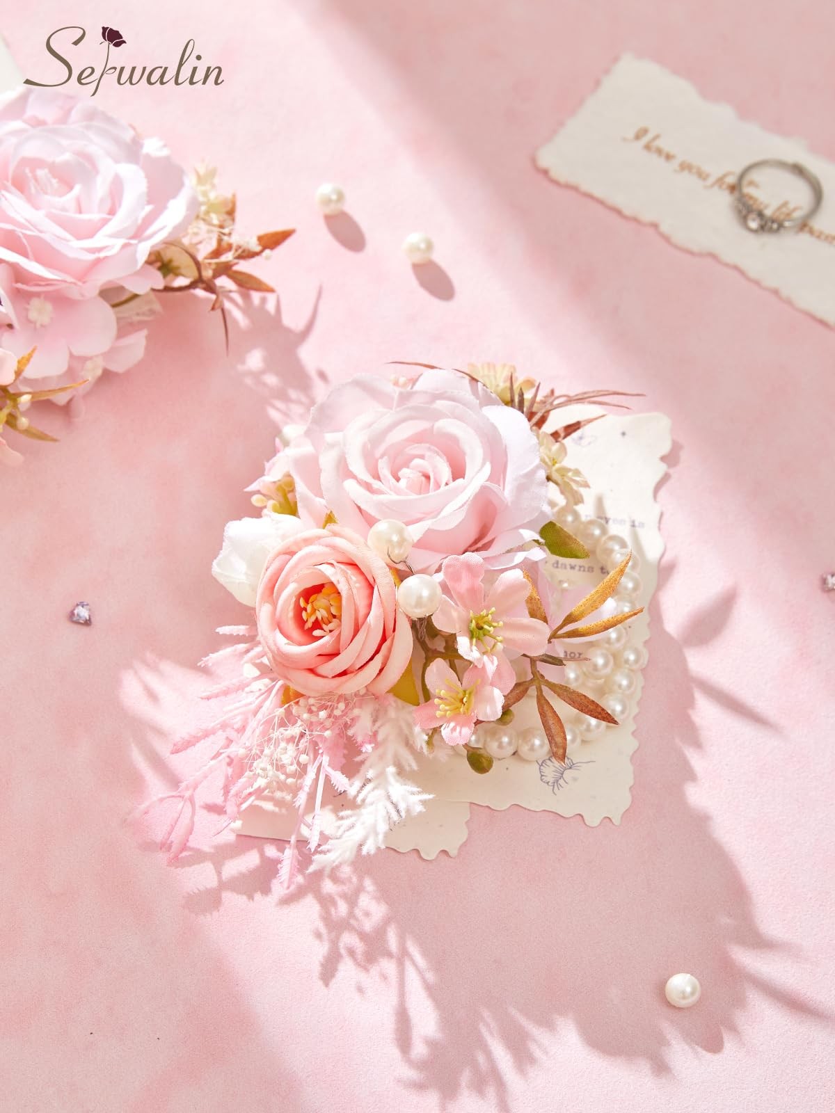 Pink Rose Corsage and Boutonniere Set for Prom Wedding Graduation 2 PCS