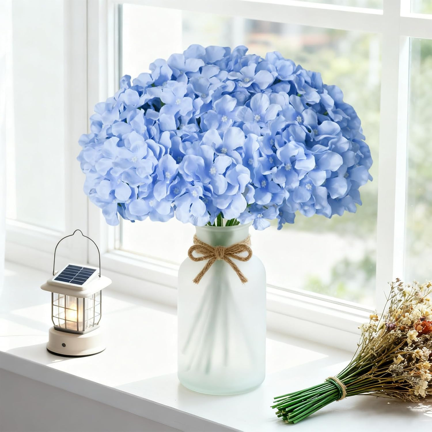 65Pcs Realistic Blue Hydrangea Silk Flowers for Home, Wedding & Party Decor