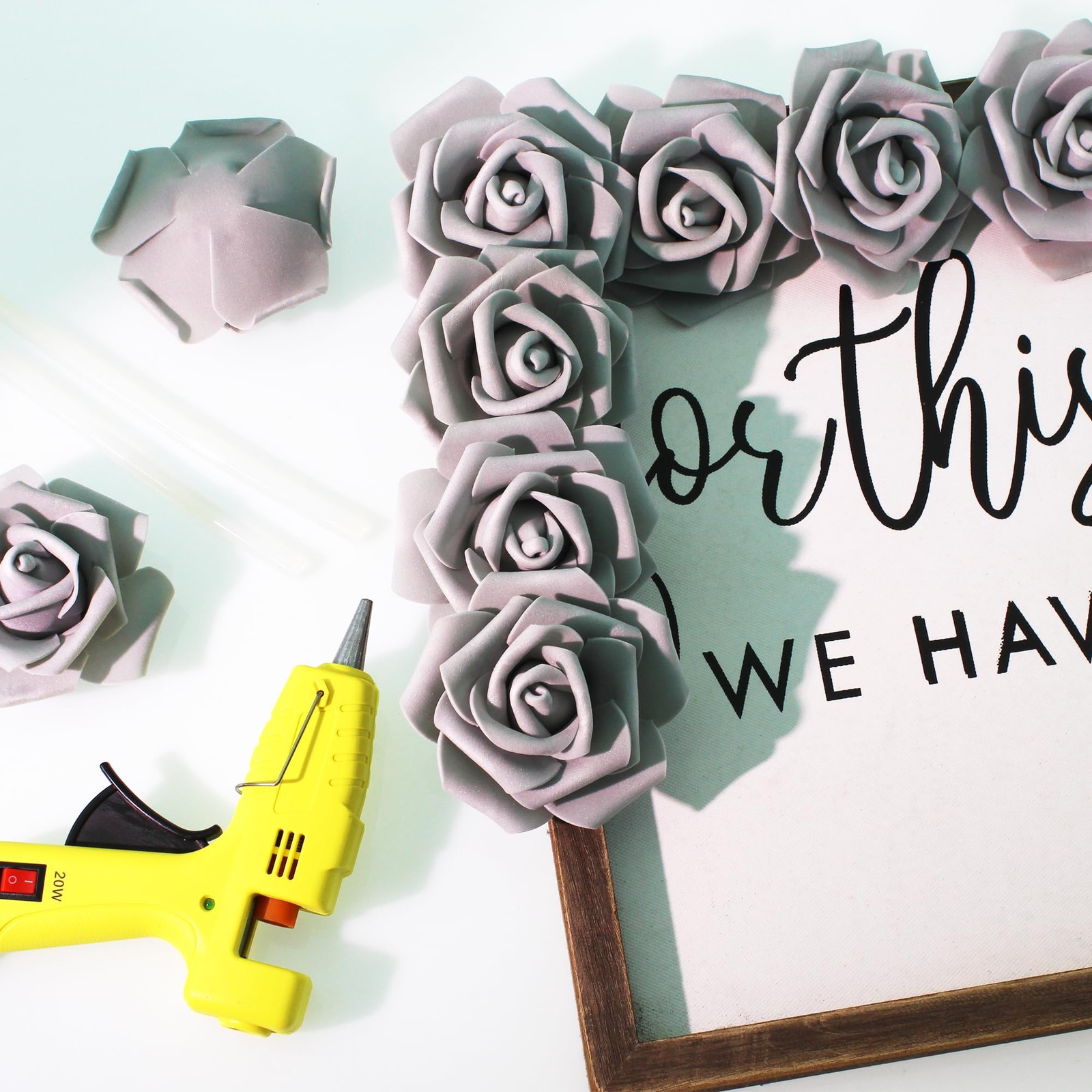 100 PCS 3 Inch Artificial Flowers Faux Foam Fake Rose Head Wedding Silver