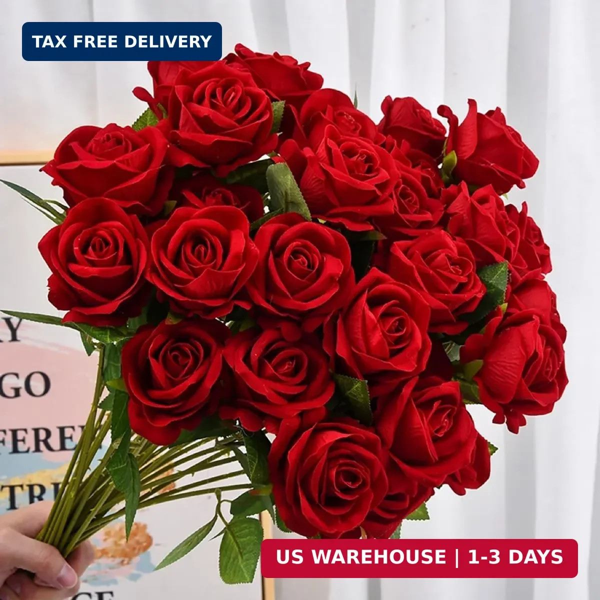 Wine Red Fake Roses Artificial Flowers 10 Pcs Real Touch Silk Faux Roses with Lo