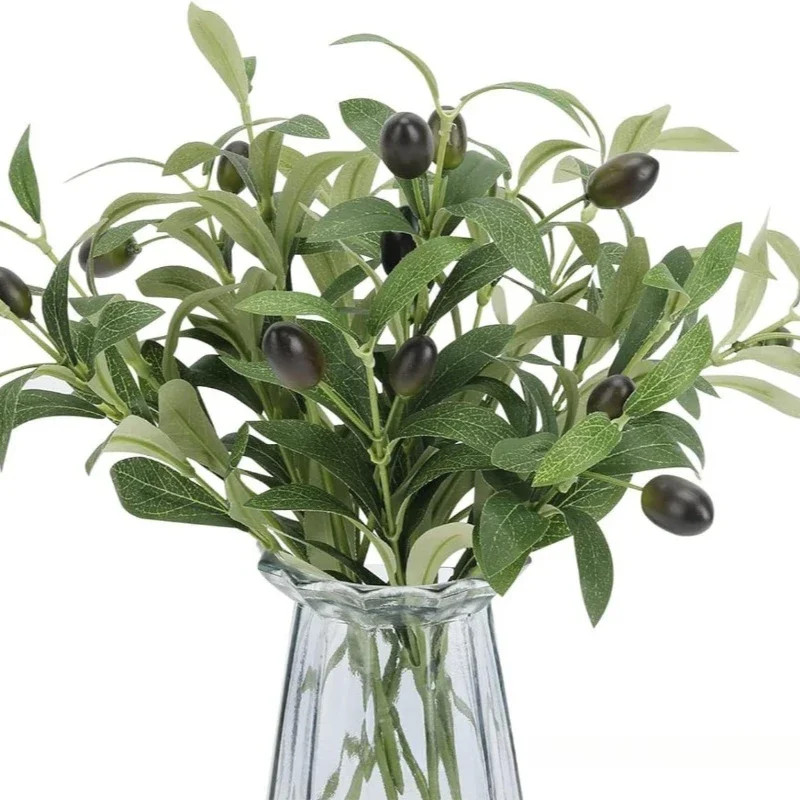 15Inch Artificial Olive Branch with Fruits Real Touch Greenery for Wedding Table