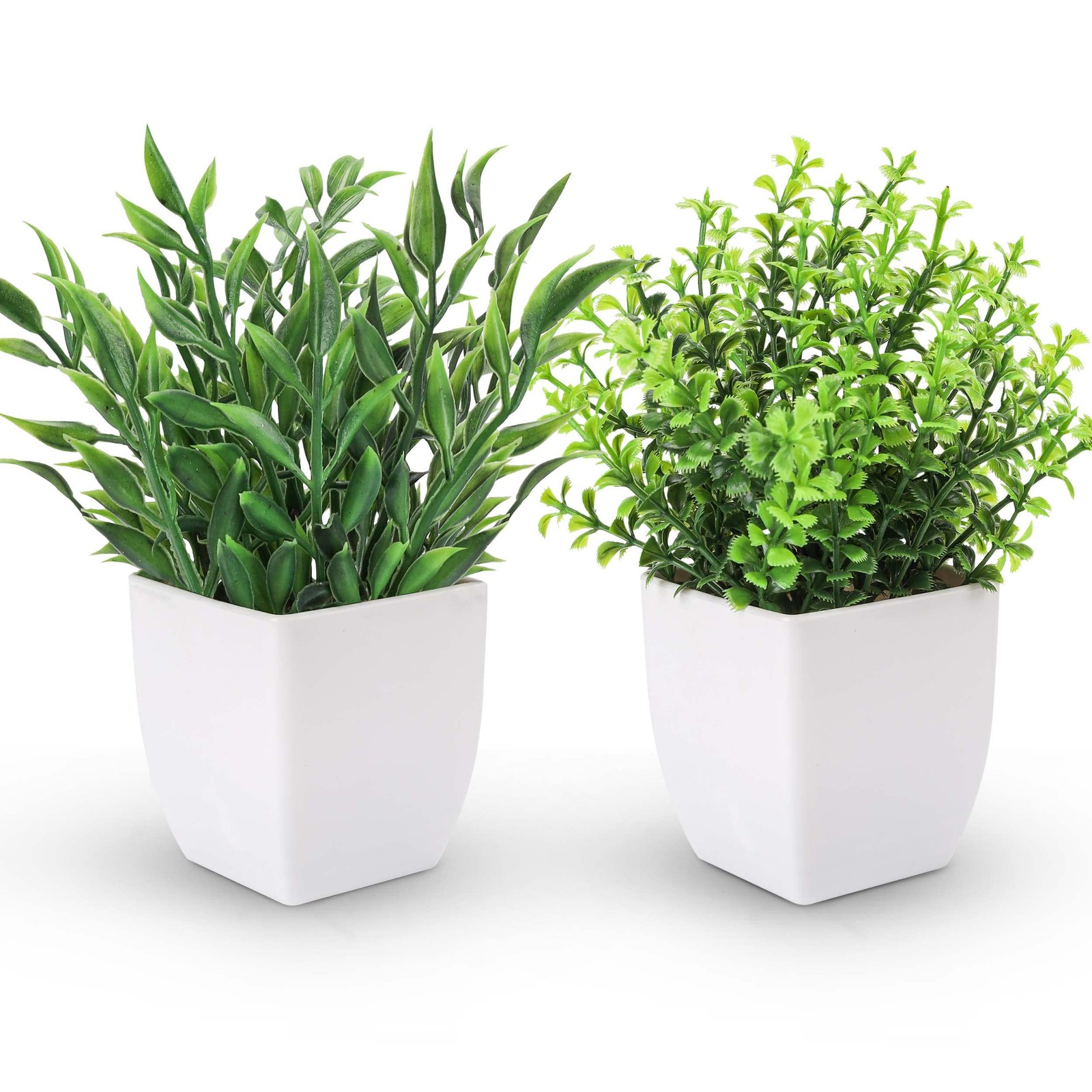 2 Pack Faux Greenery Plants, Small Potted Decor, Indoor Tabletop