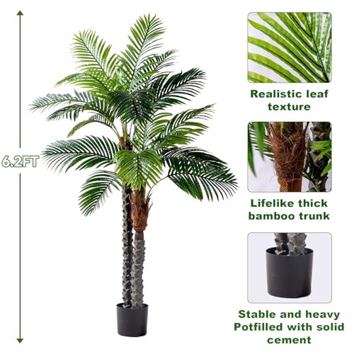 6.2FT Artificial Phoenix Palm Tree Artificial 6ft 2in Triple Phoenix Palm Tree