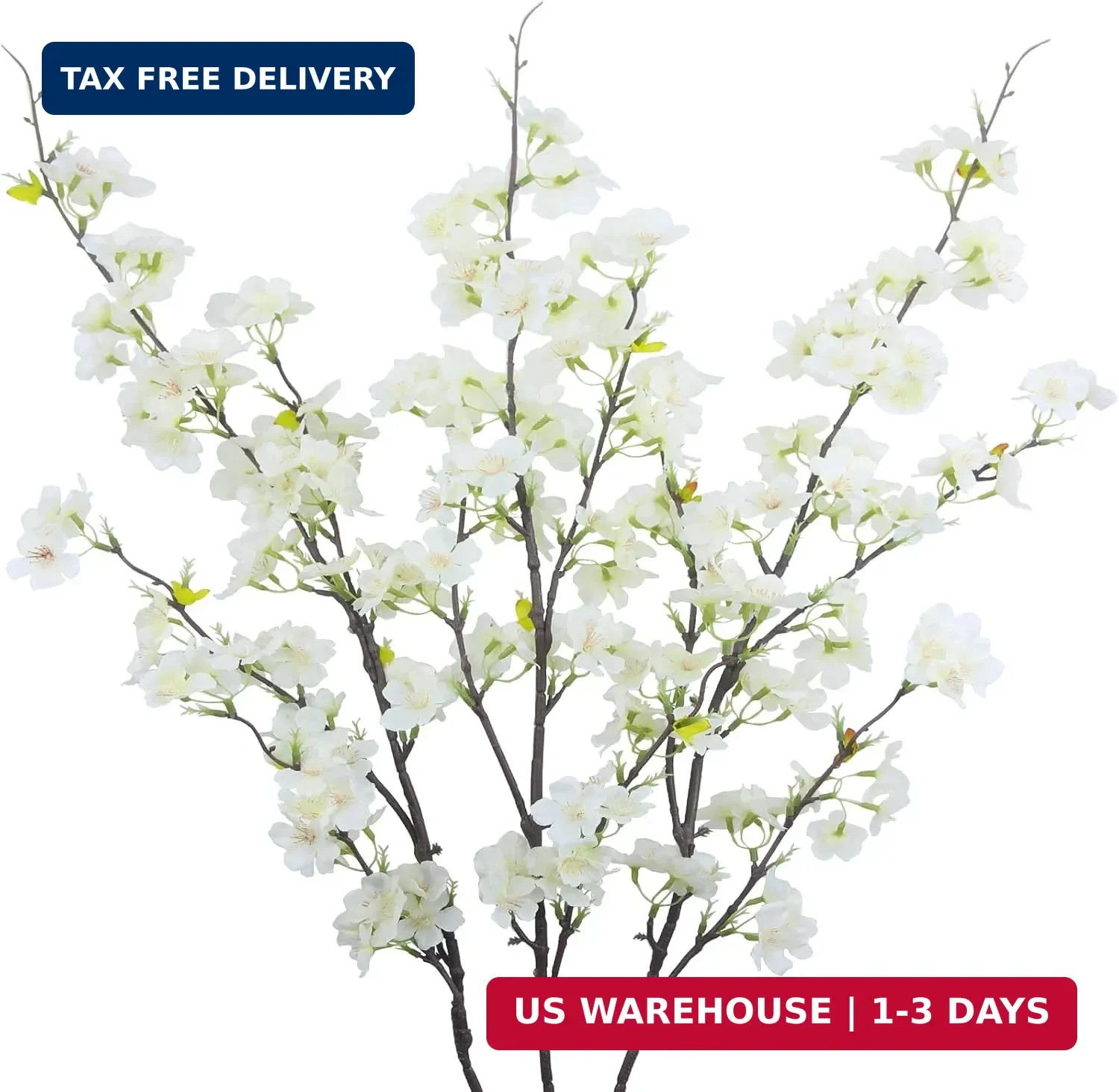 CISDUEO 3Pcs Artificial Cherry Blossom Flower White Silk Peach Flowers Bulk Plum