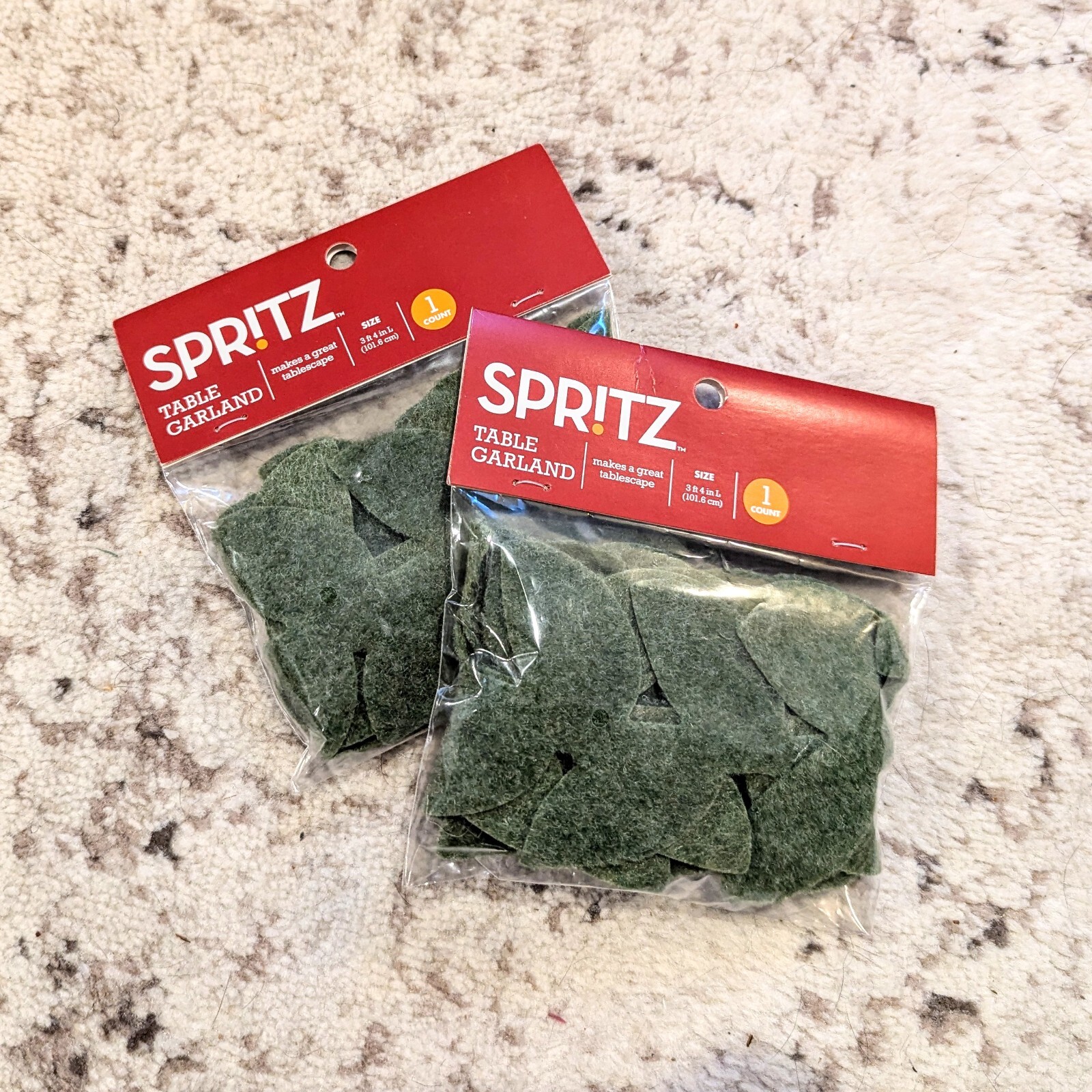 Spritz 2Pack Green Floral Leaves Soft Felt Table Garland Décor 3ft Long 4in Wide